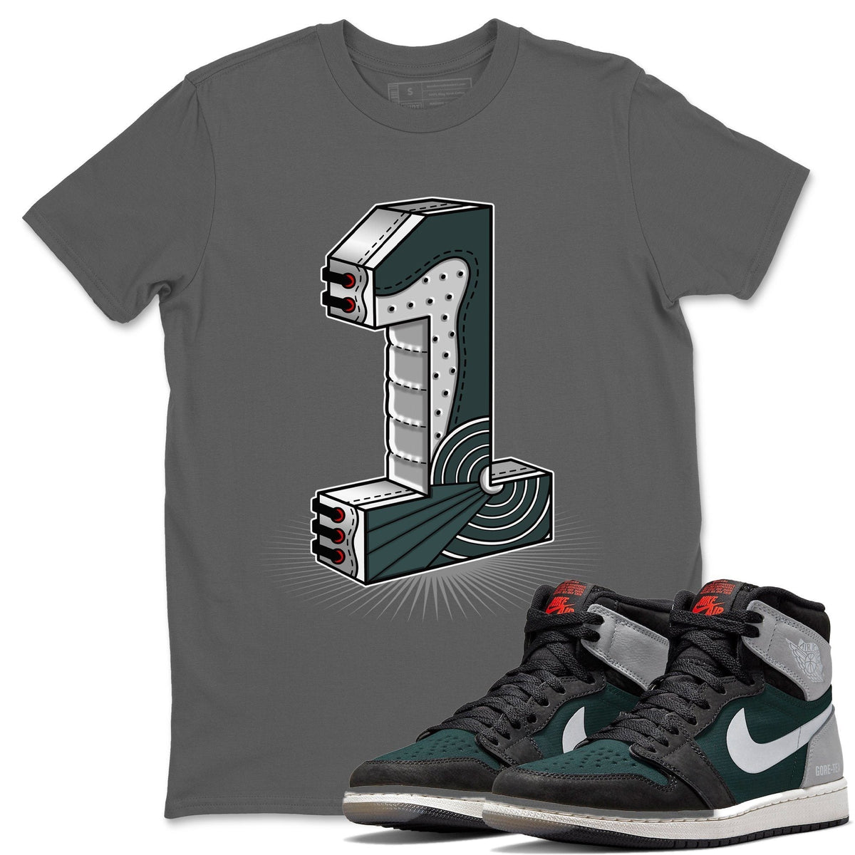 Jordan 1 Element Gore-Tex Black Grey Sneaker Matching T-Shirt One Statue Sneaker Tees Jordan 1 Element Gore-Tex Black Grey Sneaker Release Tees Crew Neck Tees