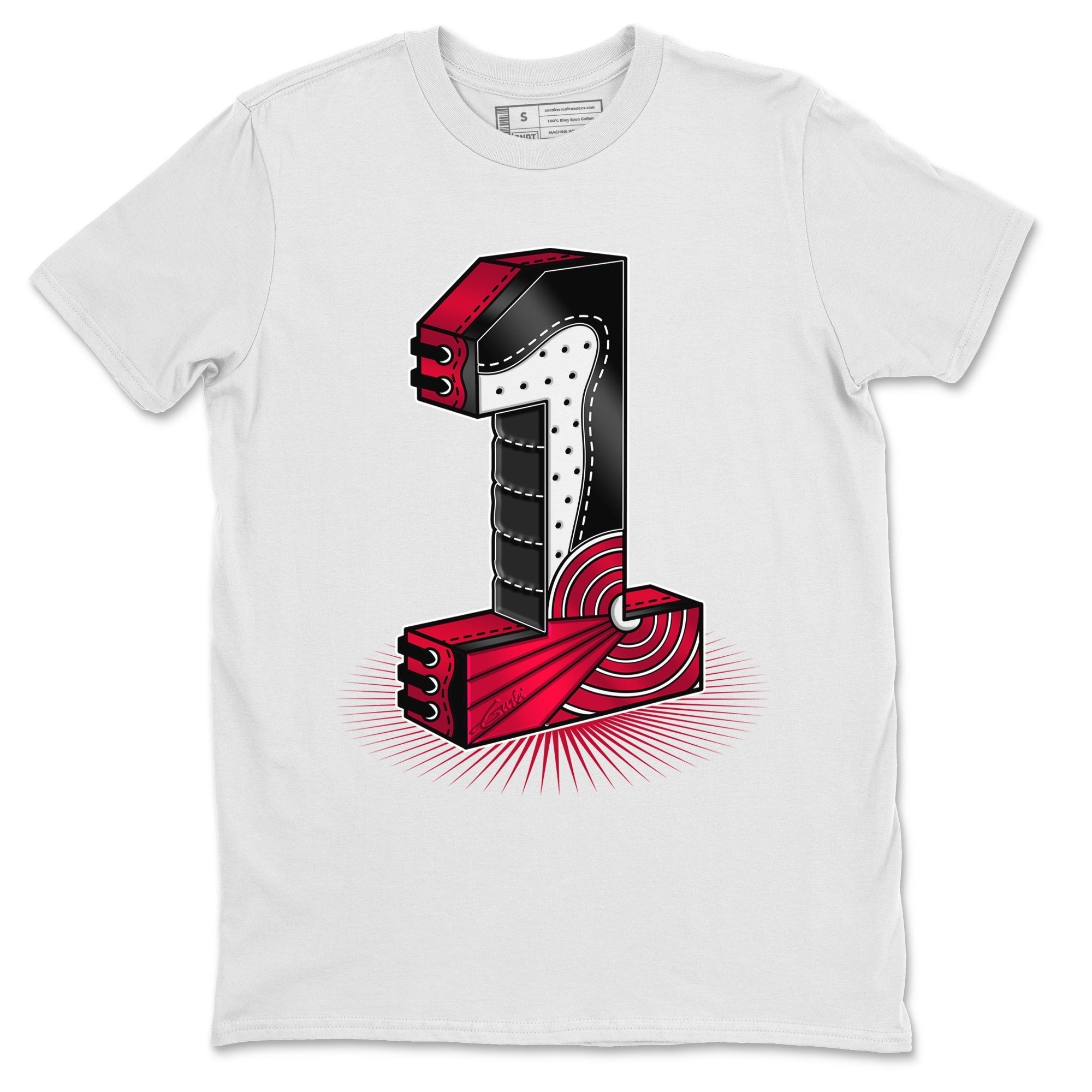 Jordan 1 Bred Patent Sneaker Matching T-Shirt One Statue Sneaker Tees Jordan 1 Bred Patent Sneaker Release Tees Crew Neck Tees