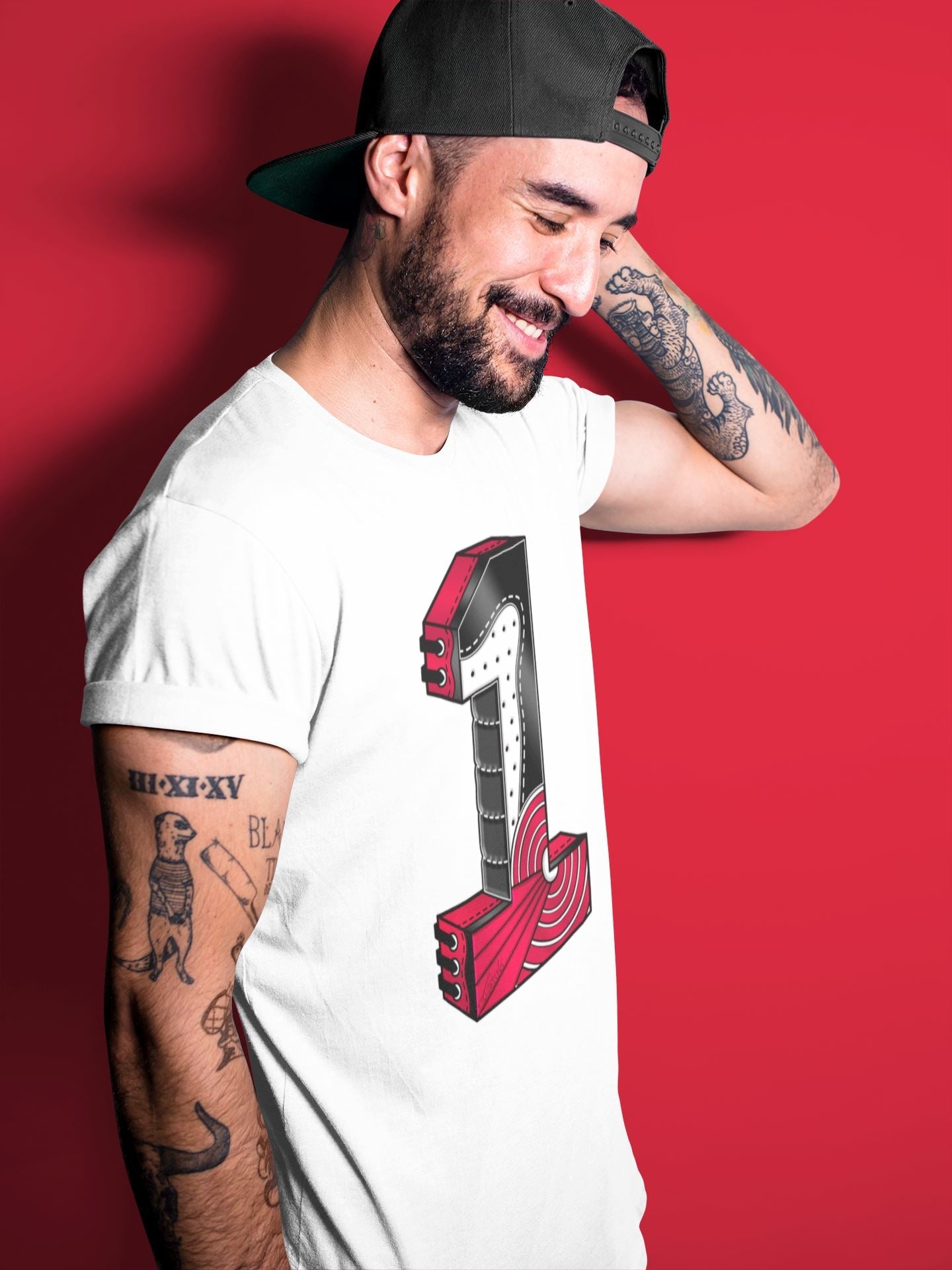 Jordan 1 Bred Patent Sneaker Matching T-Shirt One Statue Sneaker Tees Jordan 1 Bred Patent Sneaker Release Tees Crew Neck Tees