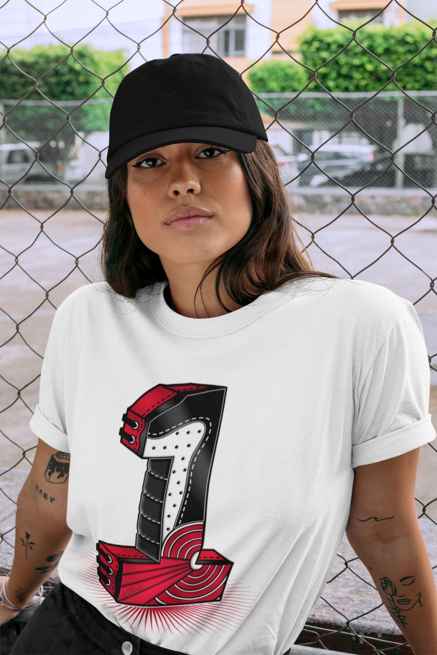 Jordan 1 Bred Patent Sneaker Matching T-Shirt One Statue Sneaker Tees Jordan 1 Bred Patent Sneaker Release Tees Crew Neck Tees