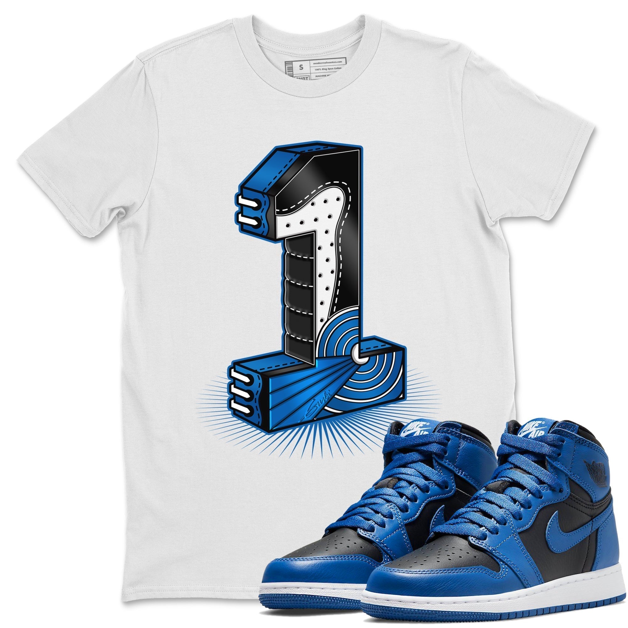Jordan 1 Dark Marina Blue Sneaker Matching T-Shirt One Statue Sneaker Tees Jordan 1 Dark Marina Blue Sneaker Release Tees Crew Neck Tees