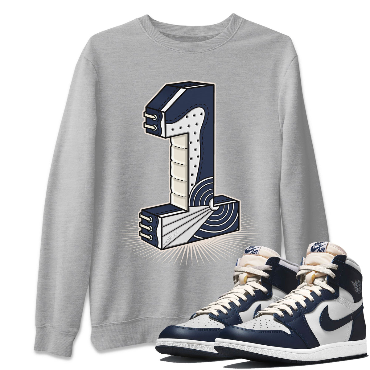 Jordan 1 85 Georgetown Sneaker Match Tees One Statue Sneaker Tees Jordan 1 85 Georgetown Jordan to match sneaker T-Shirt Crew Neck Shirts