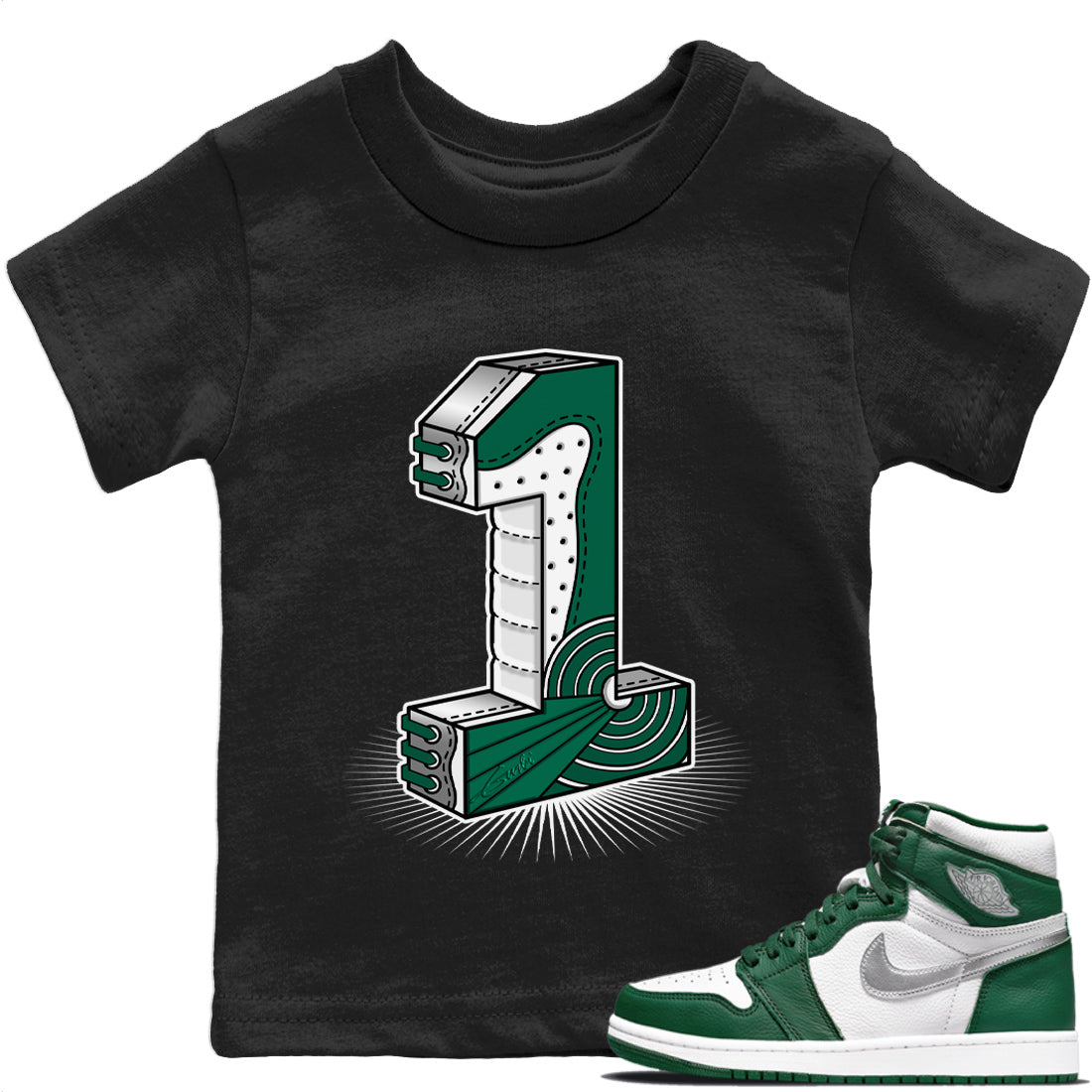 Jordan 1 Gorge Green Sneaker Matching T-Shirt One Statue Sneaker Tees Jordan 1 Gorge Green Sneaker Release Tees Kids Shirts