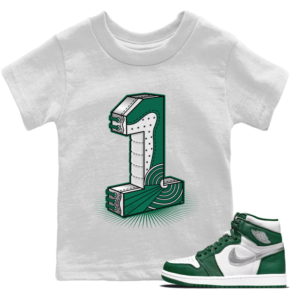 Jordan 1 Gorge Green Sneaker Matching T-Shirt One Statue Sneaker Tees Jordan 1 Gorge Green Sneaker Release Tees Kids Shirts
