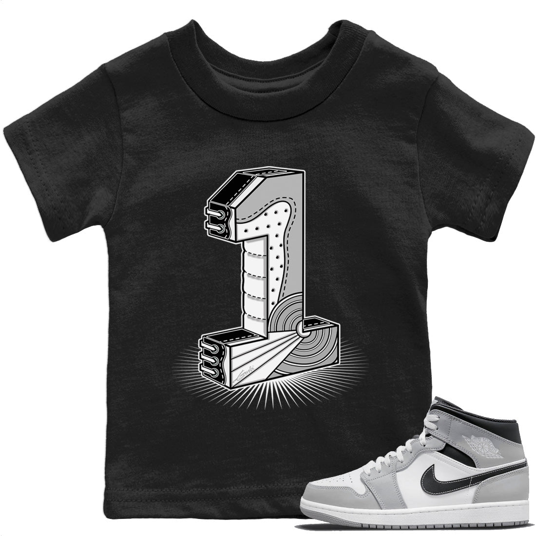 Jordan 1 Light Smoke Grey Sneaker Matching T-Shirt One Statue Sneaker Tees Jordan 1 Light Smoke Grey Sneaker Release Tees Kids Shirts