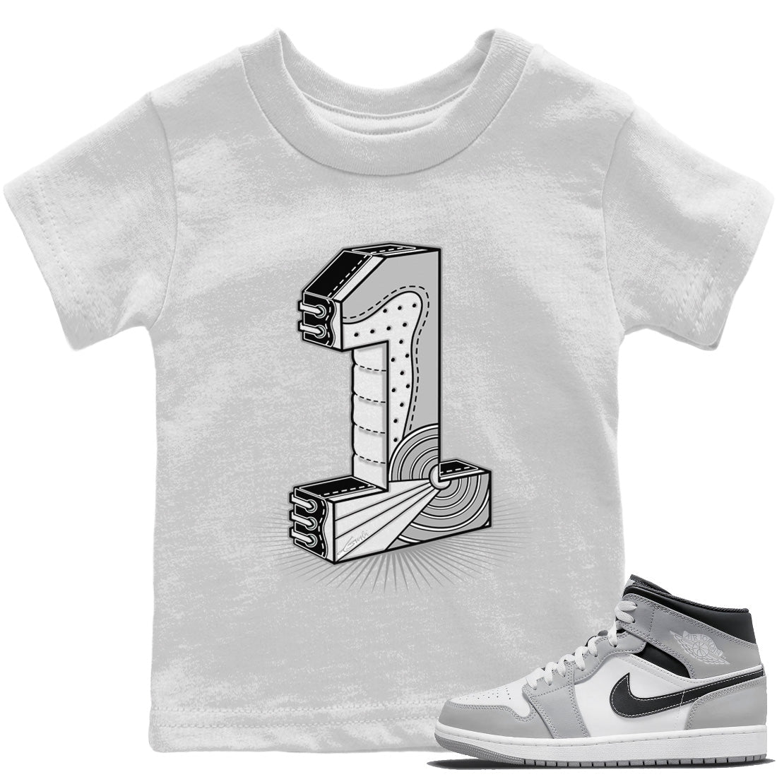 Jordan 1 Light Smoke Grey Sneaker Matching T-Shirt One Statue Sneaker Tees Jordan 1 Light Smoke Grey Sneaker Release Tees Kids Shirts