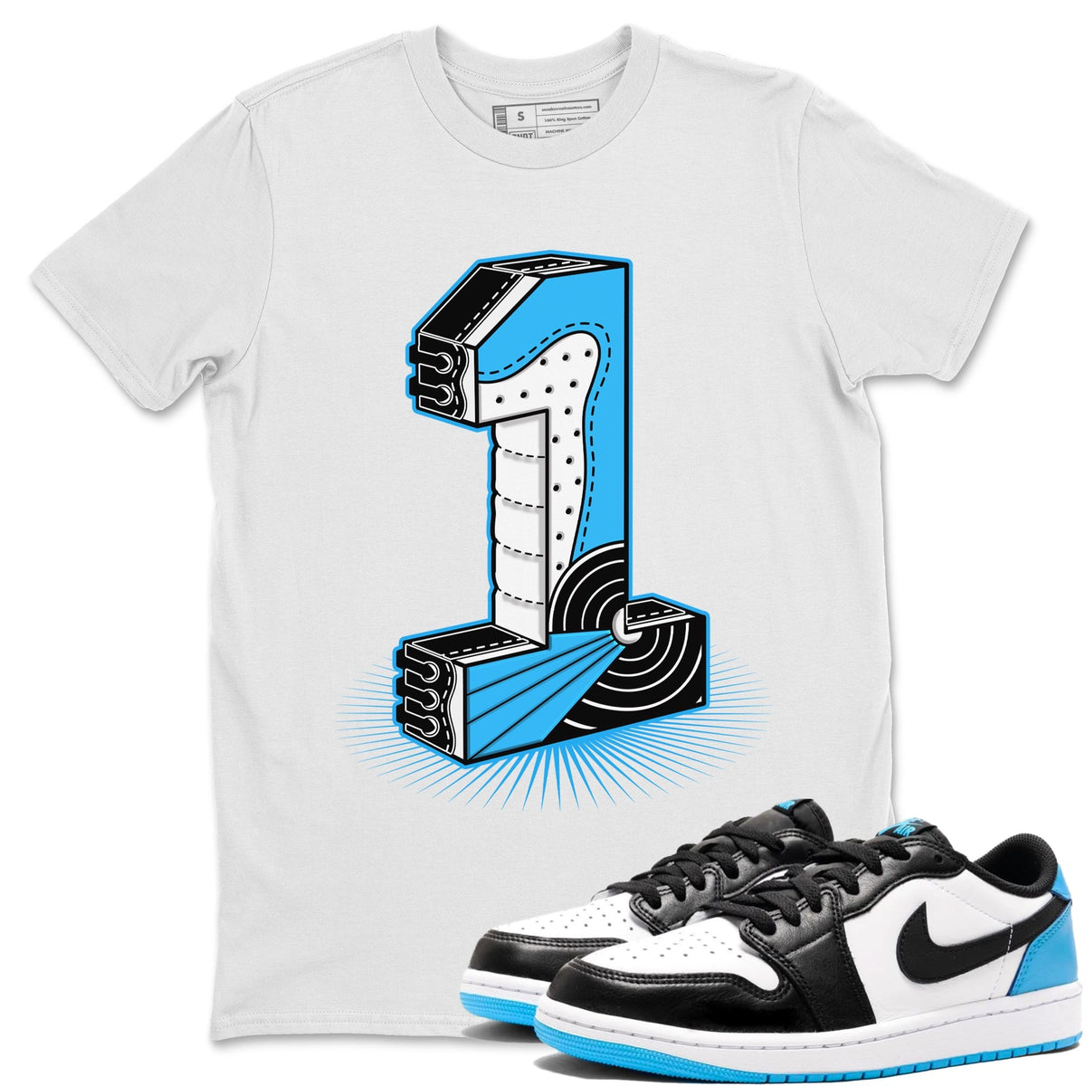 Jordan 1 Powder Blue Sneaker Matching T-Shirt One Statue Sneaker Tees Jordan 1 Powder Blue Sneaker Release Tees Crew Neck Tees