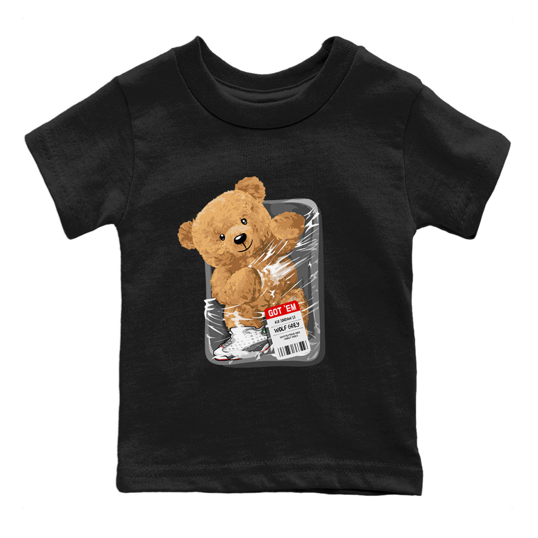 Air Jordan 13 Wolf Grey Sneaker Match Tees Packaged Bear Streetwear Sneaker Shirt Jordan 13 Wolf Grey Sneaker Release Tees Sneaker Matching  Kids Shirts Black 2