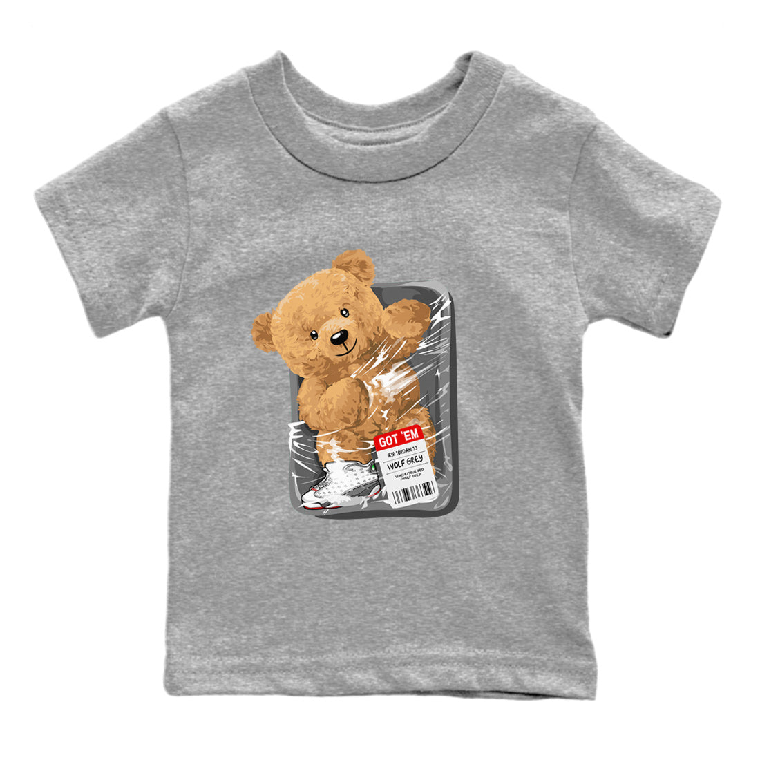 Air Jordan 13 Wolf Grey Sneaker Match Tees Packaged Bear Streetwear Sneaker Shirt Jordan 13 Wolf Grey Sneaker Release Tees Sneaker Matching  Kids Shirts Heather Grey 2