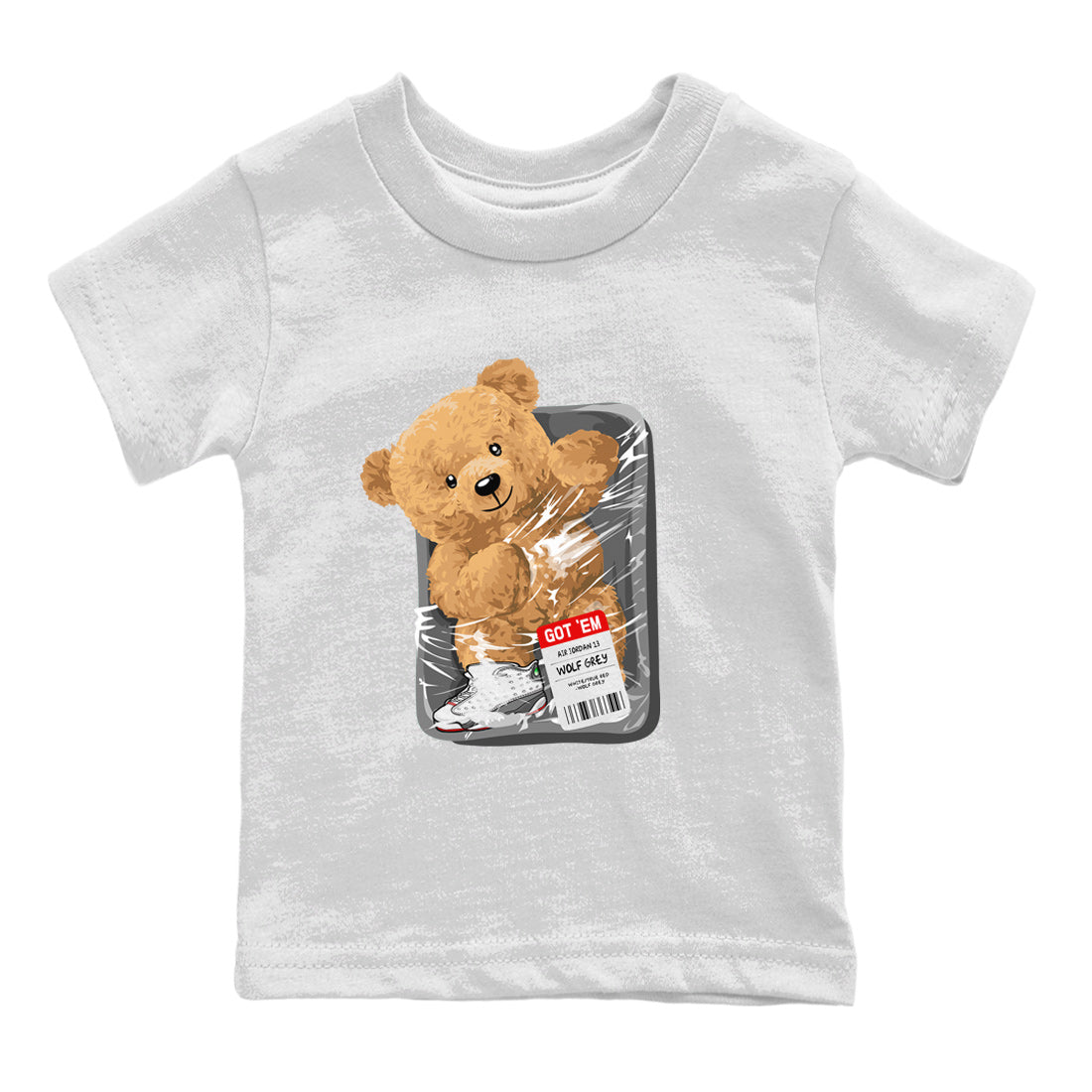 Air Jordan 13 Wolf Grey Sneaker Match Tees Packaged Bear Streetwear Sneaker Shirt Jordan 13 Wolf Grey Sneaker Release Tees Sneaker Matching  Kids Shirts White 2