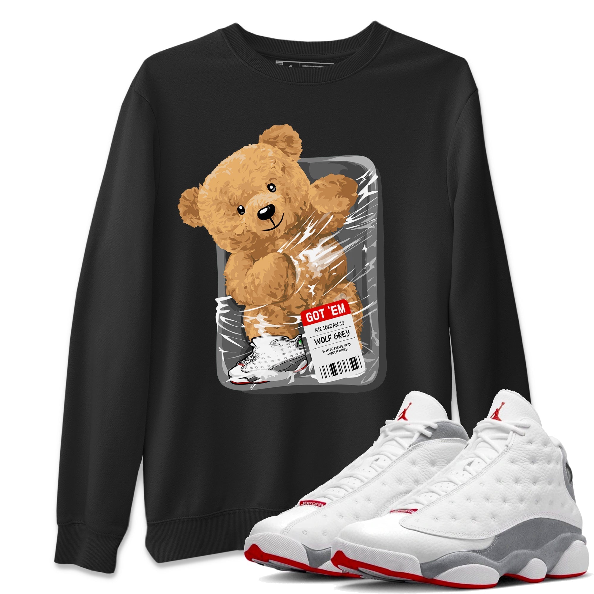 Air Jordan 13 Wolf Grey Sneaker Match Tees Packaged Bear Streetwear Sneaker Shirt Jordan 13 Wolf Grey Sneaker Release Tees Sneaker Matching  Unisex Shirts Black 1