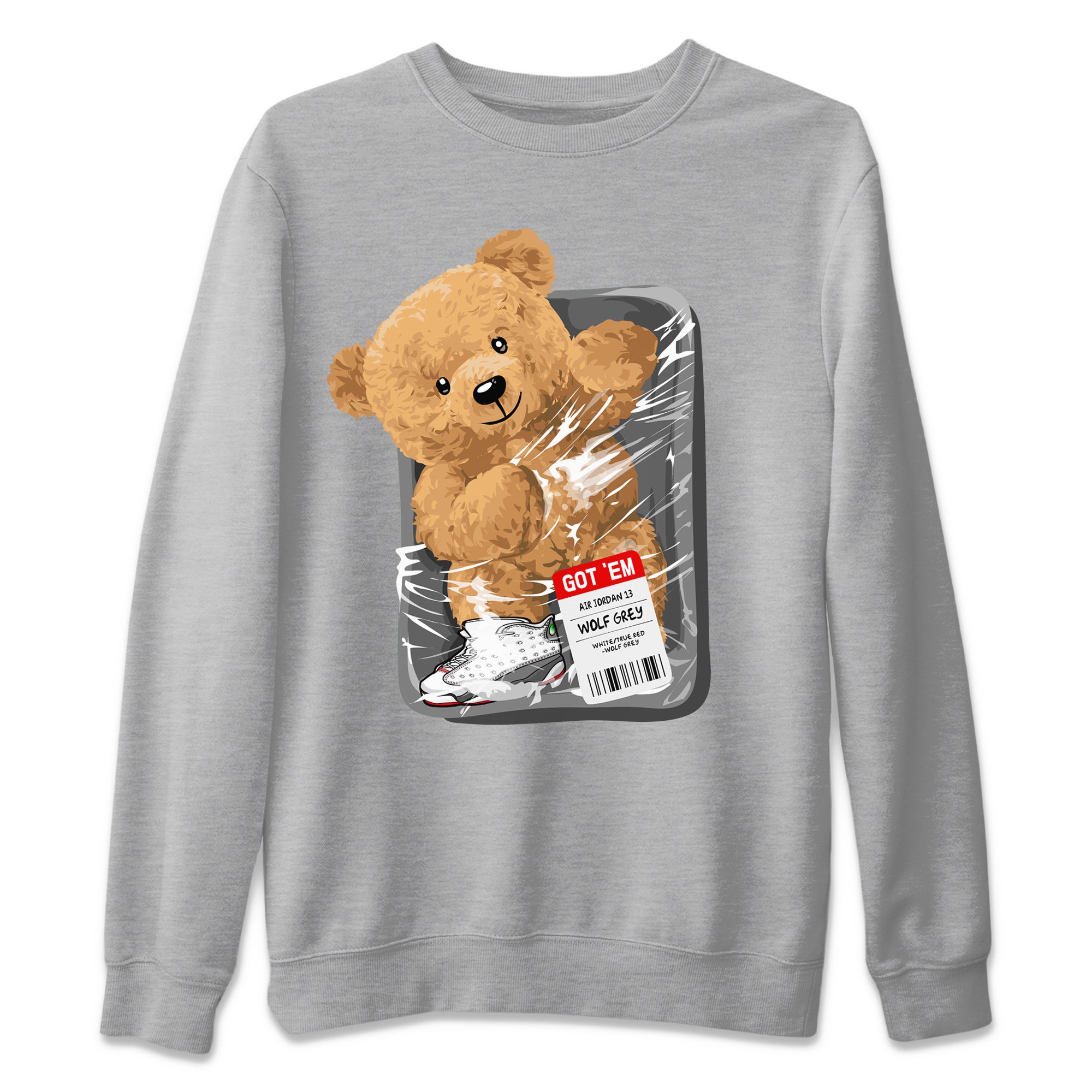 Air Jordan 13 Wolf Grey Sneaker Match Tees Packaged Bear Streetwear Sneaker Shirt Jordan 13 Wolf Grey Sneaker Release Tees Sneaker Matching  Unisex Shirts Heather Grey 2