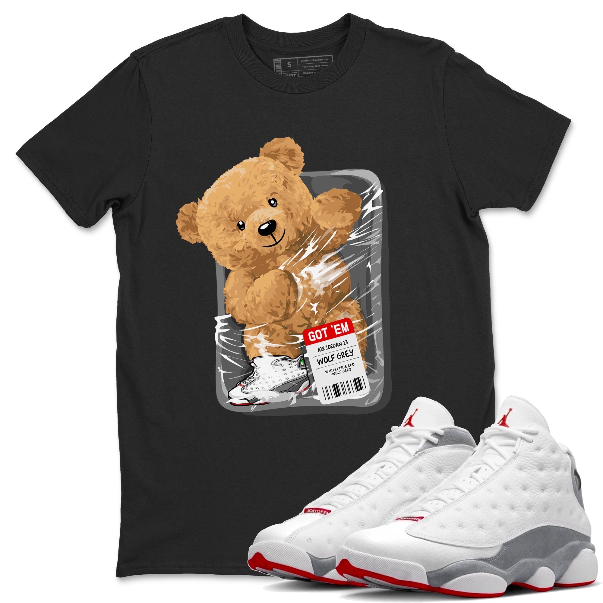 Air Jordan 13 Wolf Grey Sneaker Match Tees Packaged Bear Streetwear Sneaker Shirt Jordan 13 Wolf Grey Sneaker Release Tees Sneaker Matching  Unisex Shirts Black 2