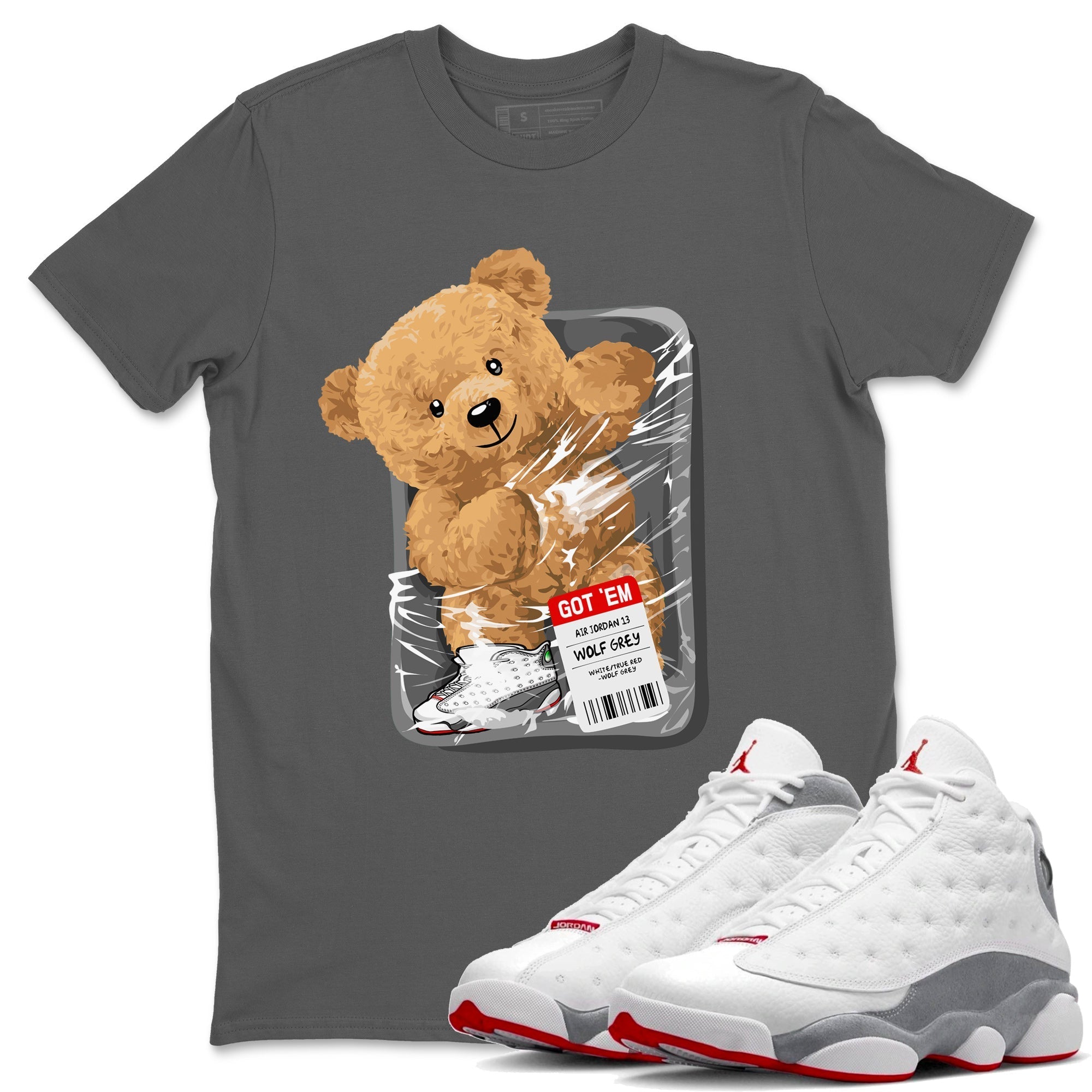 Air Jordan 13 Wolf Grey Sneaker Match Tees Packaged Bear Streetwear Sneaker Shirt Jordan 13 Wolf Grey Sneaker Release Tees Sneaker Matching  Unisex Shirts Cool Grey 1