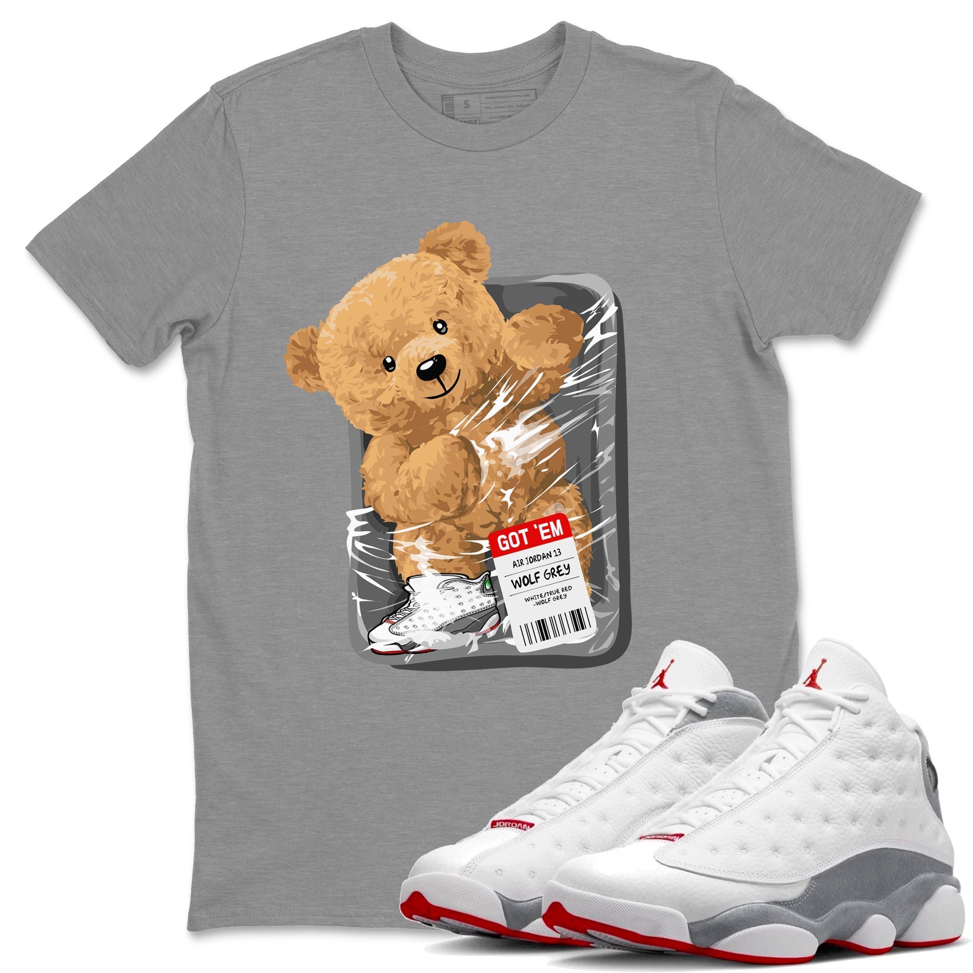 Air Jordan 13 Wolf Grey Sneaker Match Tees Packaged Bear Streetwear Sneaker Shirt Jordan 13 Wolf Grey Sneaker Release Tees Sneaker Matching  Unisex Shirts Heather Grey 1