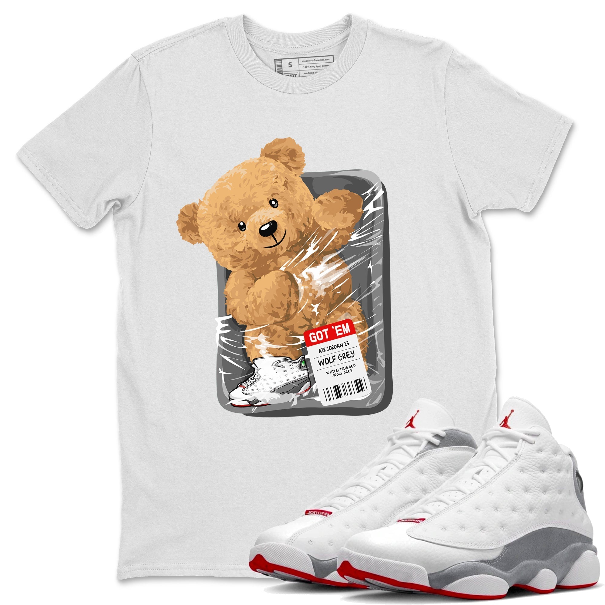 Air Jordan 13 Wolf Grey Sneaker Match Tees Packaged Bear Streetwear Sneaker Shirt Jordan 13 Wolf Grey Sneaker Release Tees Sneaker Matching  Unisex Shirts White 1