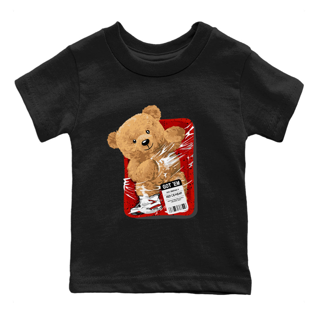 Jordan 4 Red Cement Tees Outfits Packaged Bear Streetwear Sneaker Shirt Air Jordan 4 Red Cement Sneaker Release Tees Kids Shirts Black 2