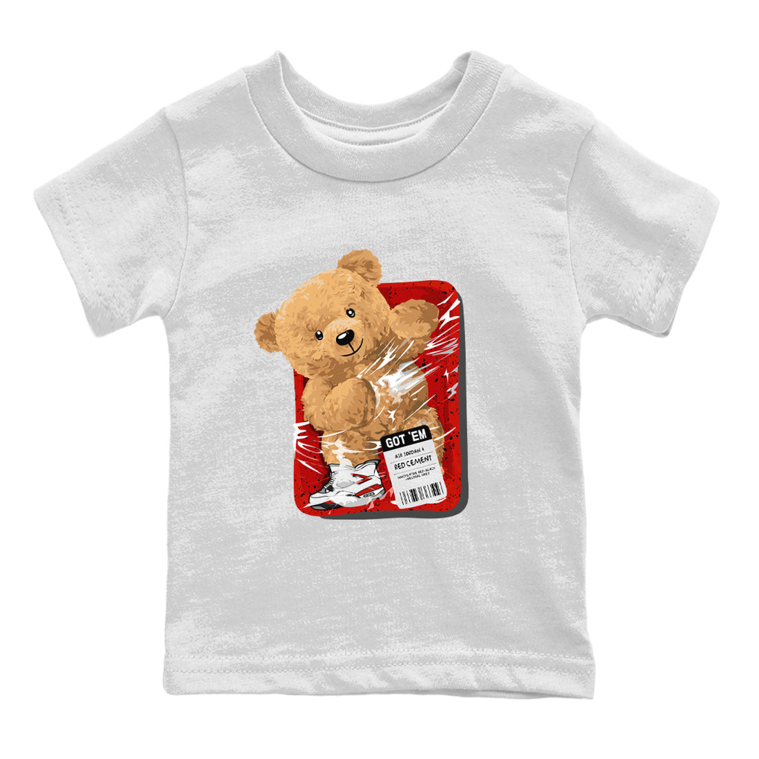 Jordan 4 Red Cement Tees Outfits Packaged Bear Streetwear Sneaker Shirt Air Jordan 4 Red Cement Sneaker Release Tees Kids Shirts White 2