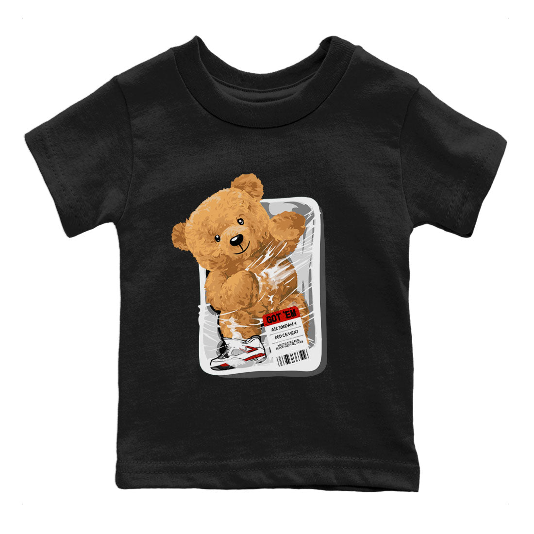 Jordan 4 Retro Red Cement Sneaker Match Tees Packaged Bear Streetwear Sneaker Shirt Air Jordan 4 Red Cement Drip Gear Zone Sneaker Matching Clothing Kids, Youth, Baby Clothing Black 2
