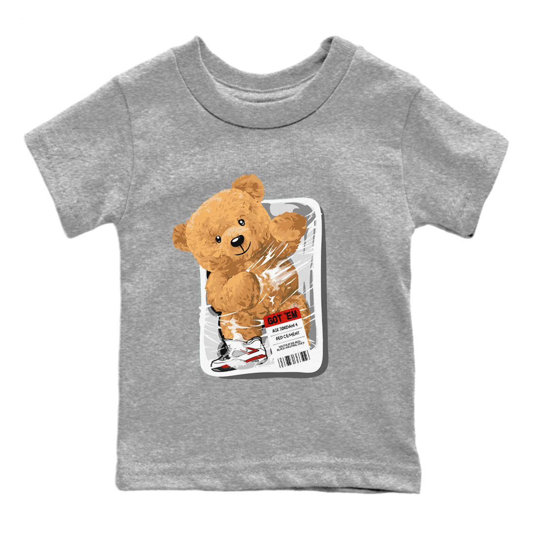 Jordan 4 Retro Red Cement Sneaker Match Tees Packaged Bear Streetwear Sneaker Shirt Air Jordan 4 Red Cement Drip Gear Zone Sneaker Matching Clothing Kids, Youth, Baby Clothing Heather Grey 2