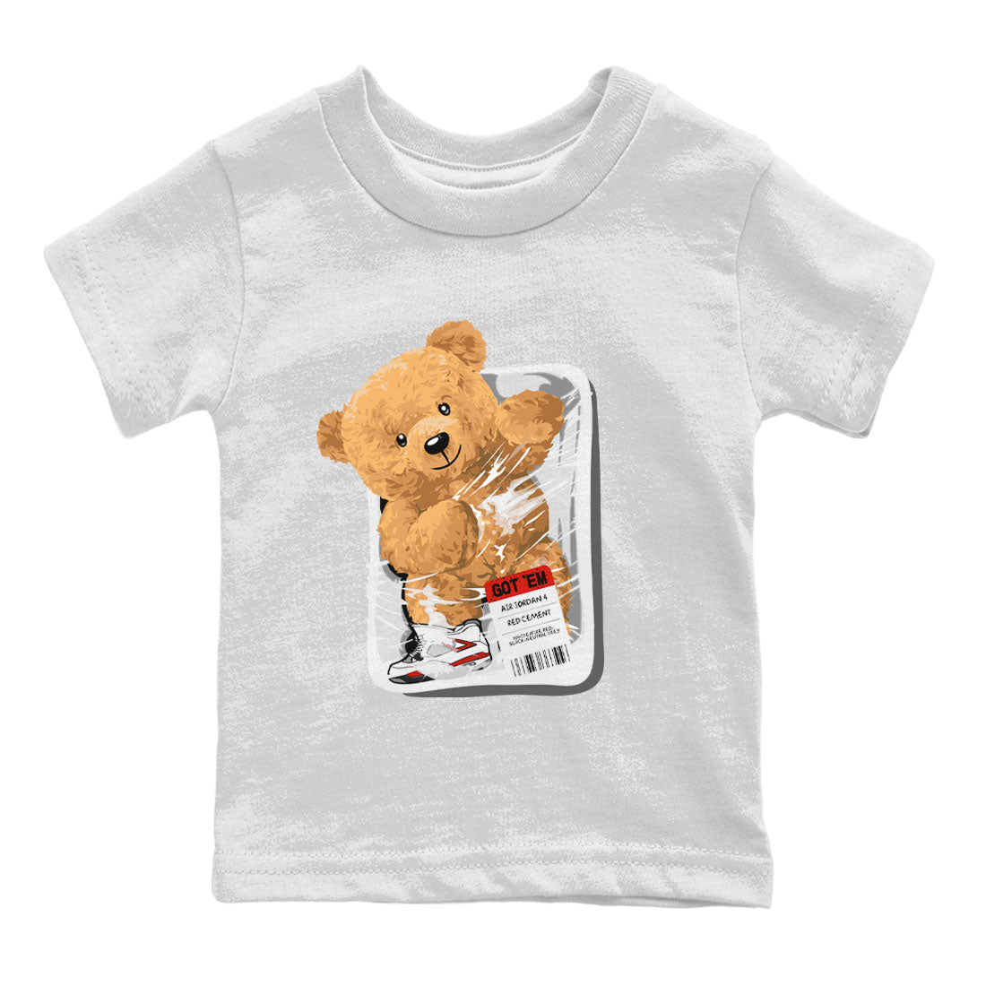 Jordan 4 Retro Red Cement Sneaker Match Tees Packaged Bear Streetwear Sneaker Shirt Air Jordan 4 Red Cement Drip Gear Zone Sneaker Matching Clothing Kids, Youth, Baby Clothing White 2