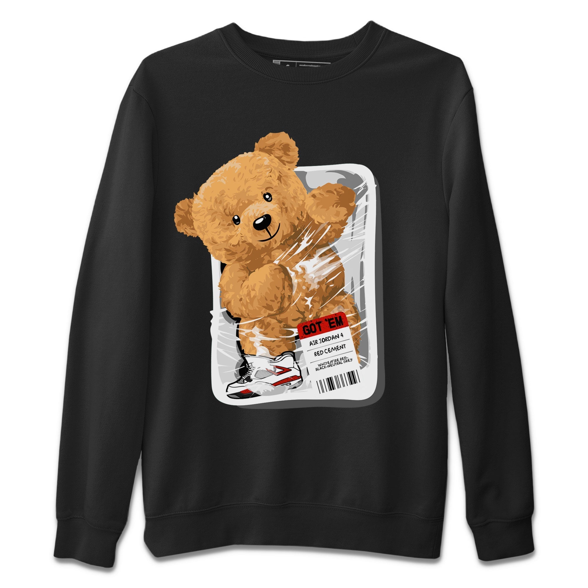Jordan 4 Retro Red Cement Sneaker Match Tees Packaged Bear Streetwear Sneaker Shirt Air Jordan 4 Red Cement Drip Gear Zone Sneaker Matching Clothing Short Sleeve T-Shirt Black 2