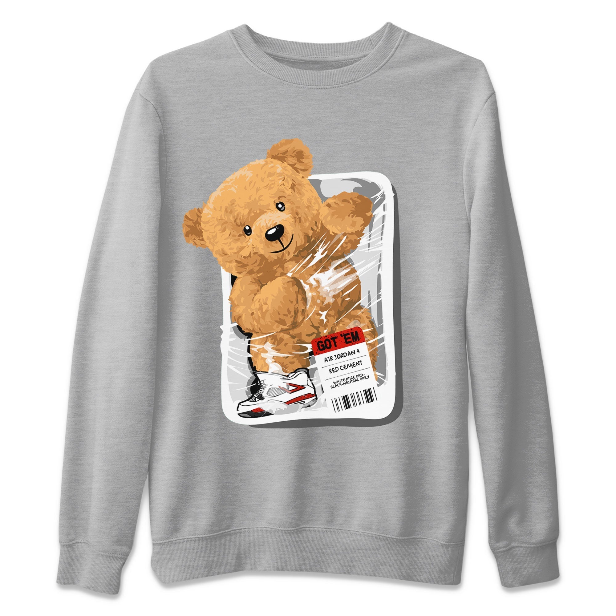 Jordan 4 Retro Red Cement Sneaker Match Tees Packaged Bear Streetwear Sneaker Shirt Air Jordan 4 Red Cement Drip Gear Zone Sneaker Matching Clothing Short Sleeve T-Shirt Heather Grey 2