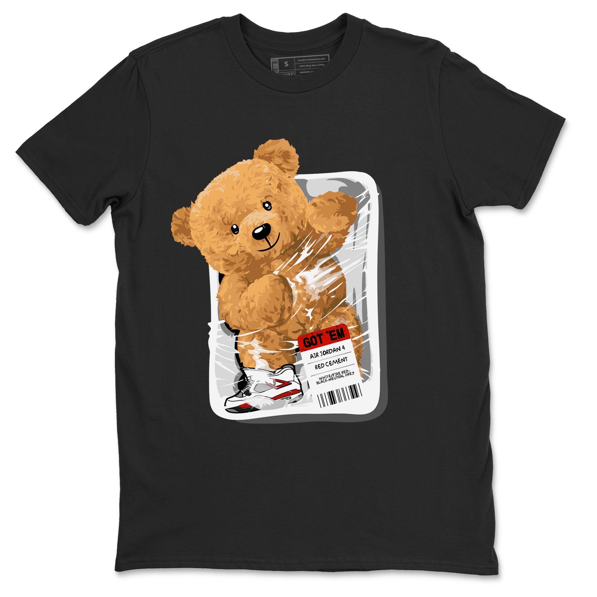Jordan 4 Retro Red Cement Sneaker Match Tees Packaged Bear Streetwear Sneaker Shirt Air Jordan 4 Red Cement Drip Gear Zone Sneaker Matching Clothing Short Sleeve T-Shirt Black 1