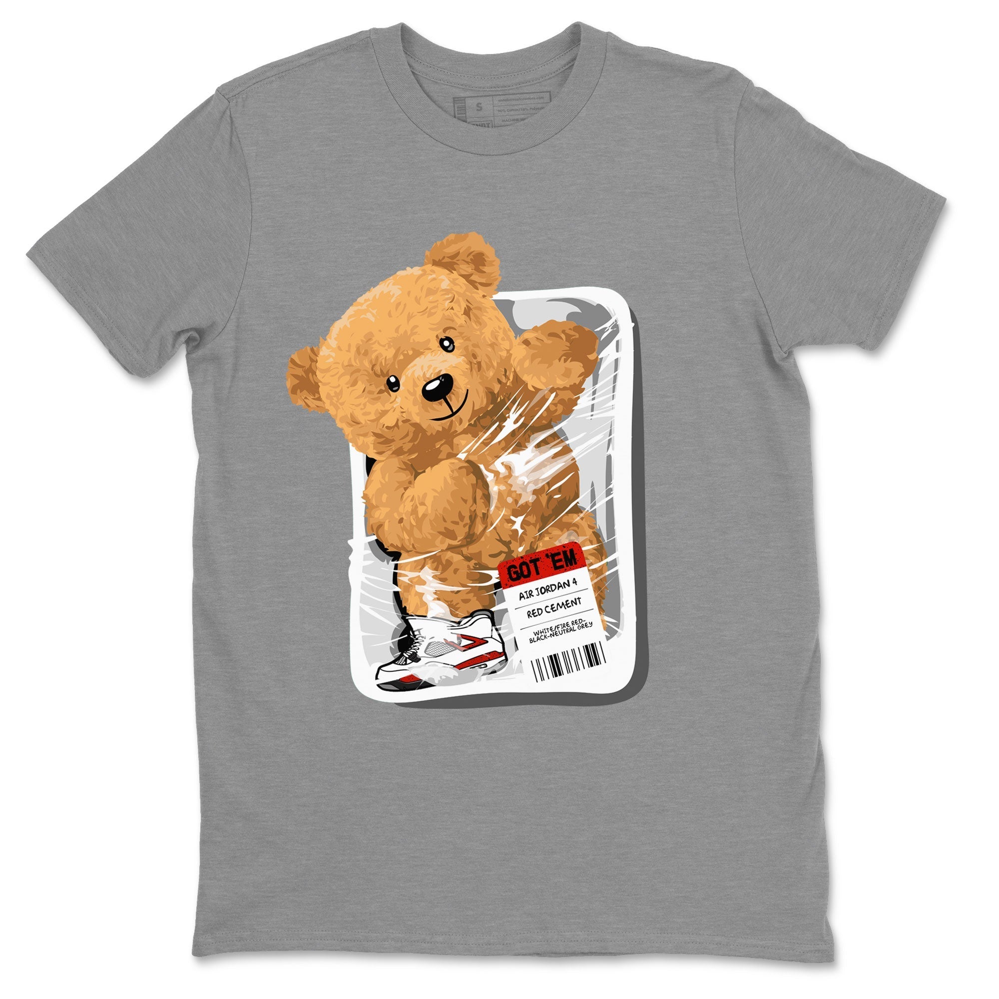 Jordan 4 Retro Red Cement Sneaker Match Tees Packaged Bear Streetwear Sneaker Shirt Air Jordan 4 Red Cement Drip Gear Zone Sneaker Matching Clothing Short Sleeve T-Shirt Heather Grey 2
