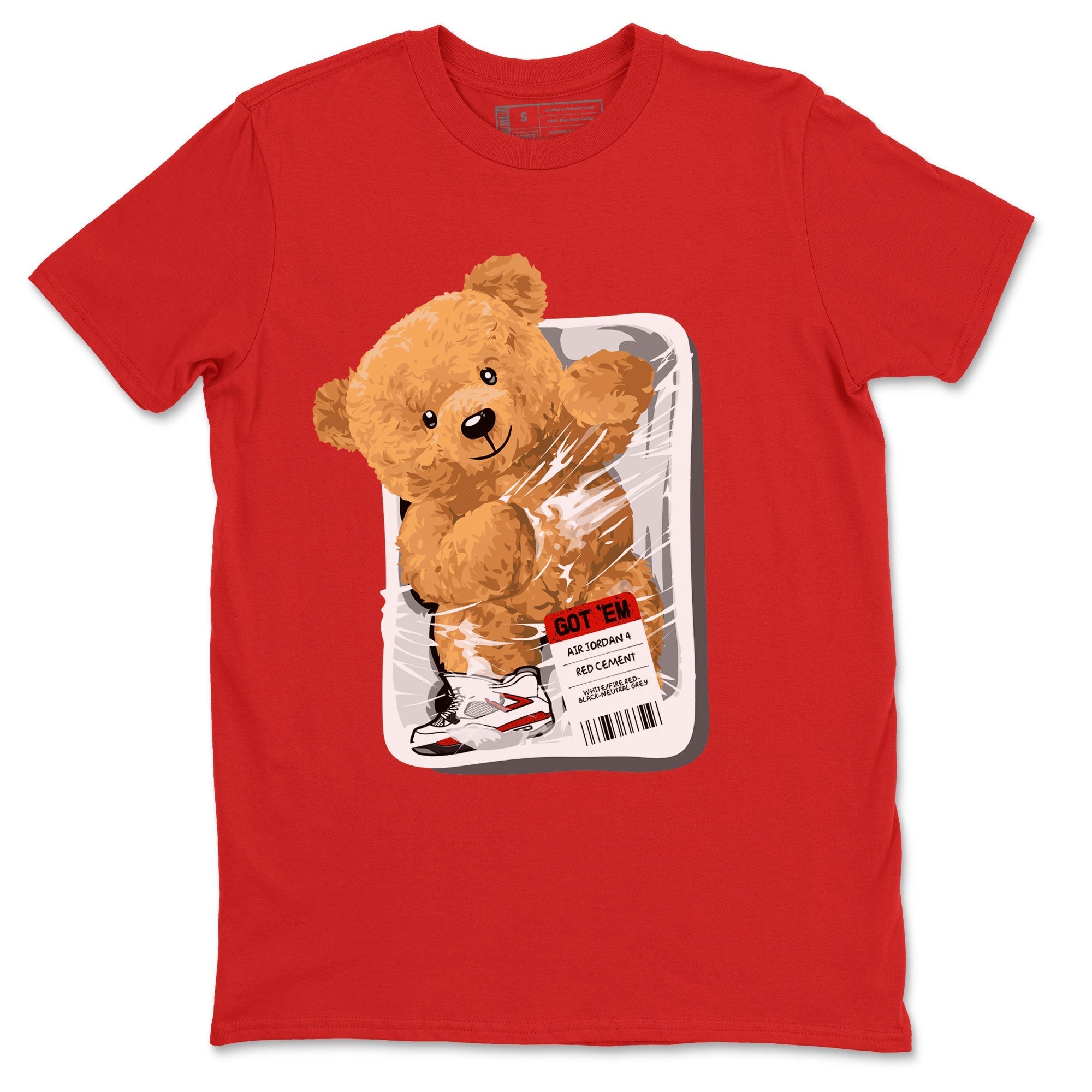 Jordan 4 Retro Red Cement Sneaker Match Tees Packaged Bear Streetwear Sneaker Shirt Air Jordan 4 Red Cement Drip Gear Zone Sneaker Matching Clothing Short Sleeve T-Shirt Red 2