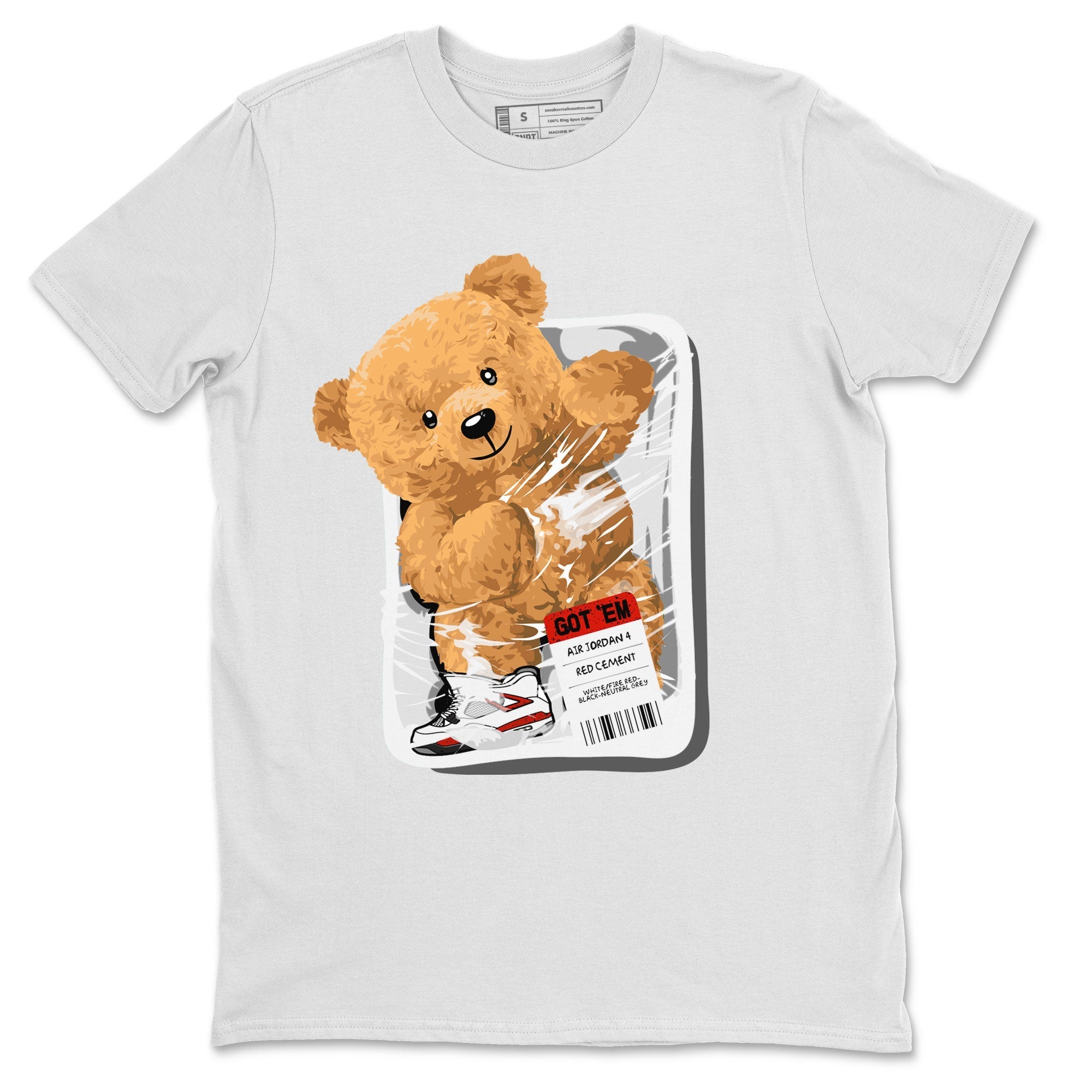 Jordan 4 Retro Red Cement Sneaker Match Tees Packaged Bear Streetwear Sneaker Shirt Air Jordan 4 Red Cement Drip Gear Zone Sneaker Matching Clothing Short Sleeve T-Shirt White 2