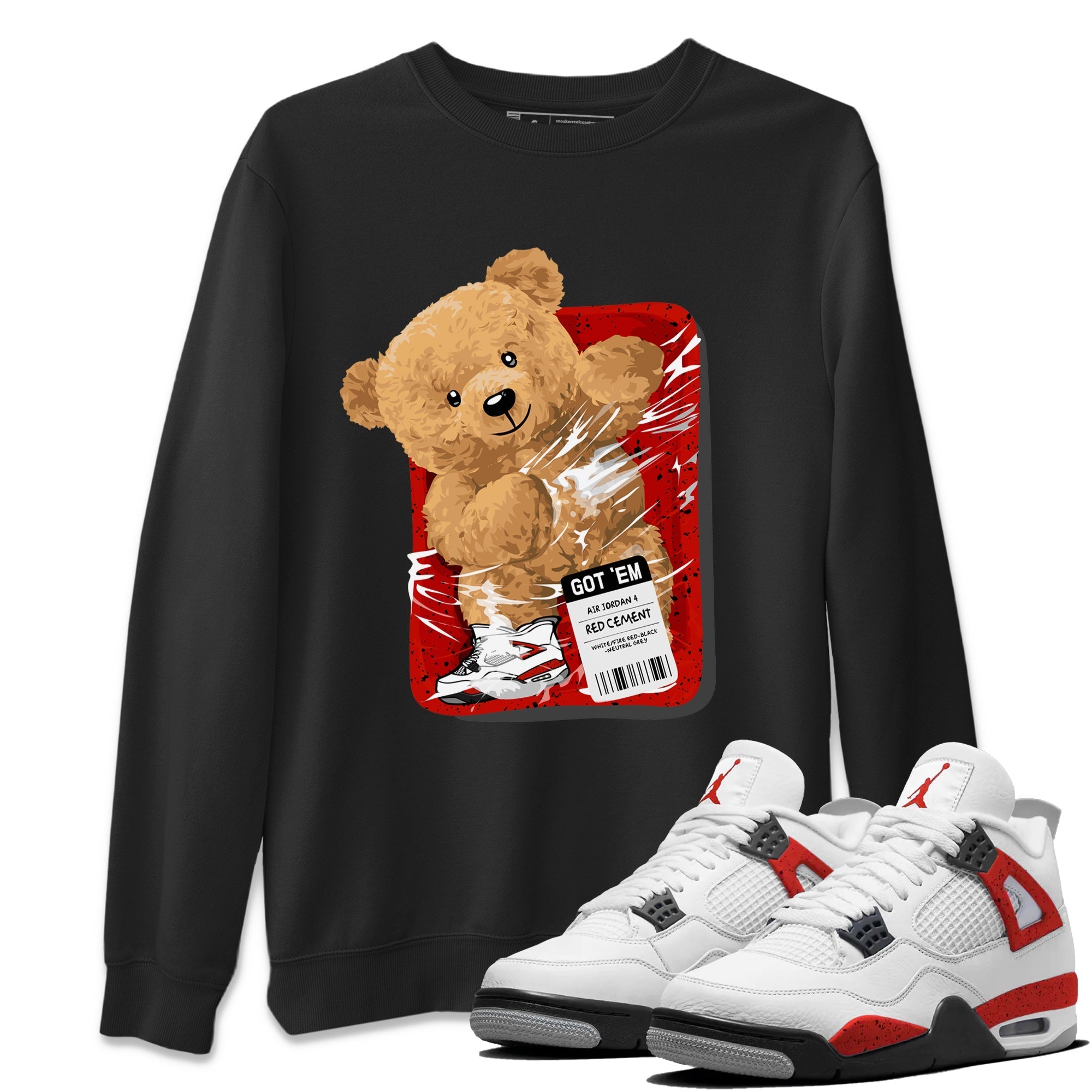 Jordan 4 Red Cement Tees Outfits Packaged Bear Streetwear Sneaker Shirt Air Jordan 4 Red Cement Sneaker Release Tees Unisex Shirts Black 1