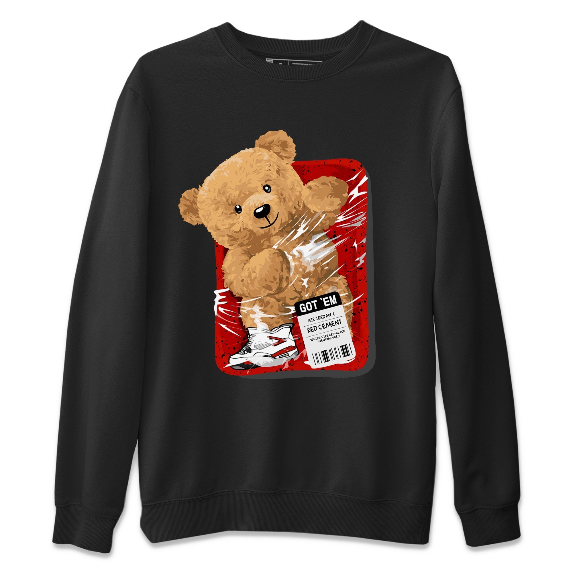 Jordan 4 Red Cement Tees Outfits Packaged Bear Streetwear Sneaker Shirt Air Jordan 4 Red Cement Sneaker Release Tees Unisex Shirts Black 2