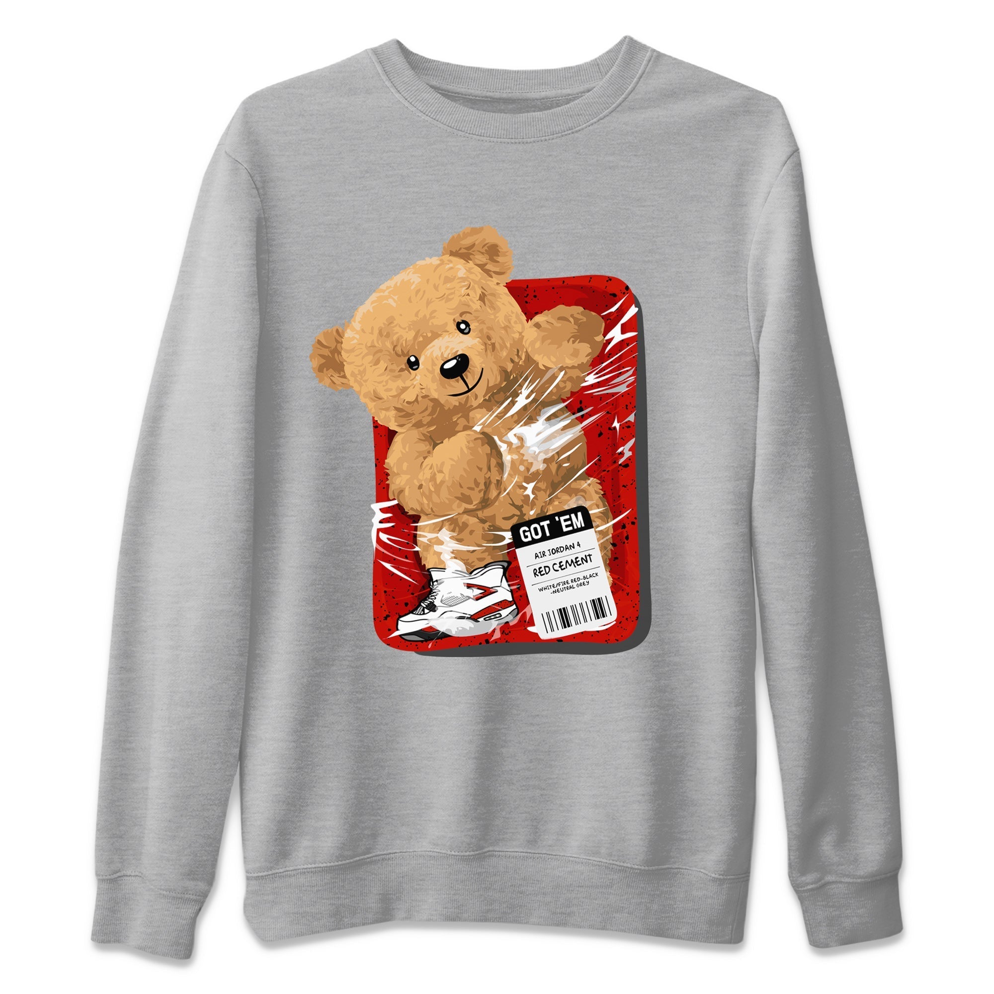 Jordan 4 Red Cement Tees Outfits Packaged Bear Streetwear Sneaker Shirt Air Jordan 4 Red Cement Sneaker Release Tees Unisex Shirts Heather Grey 2