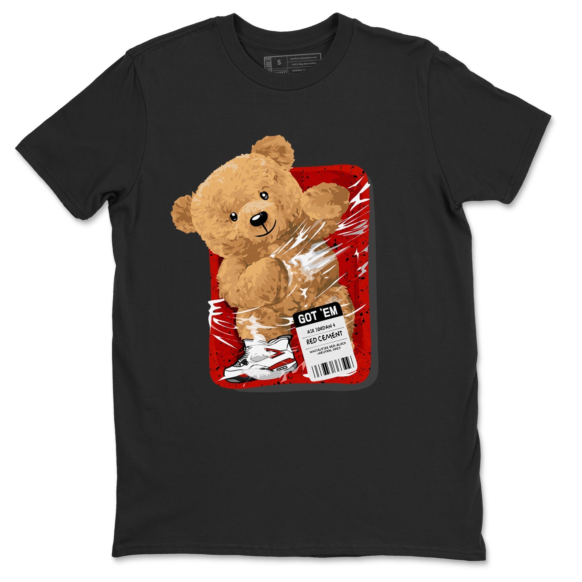Jordan 4 Red Cement Tees Outfits Packaged Bear Streetwear Sneaker Shirt Air Jordan 4 Red Cement Sneaker Release Tees Unisex Shirts Black 2
