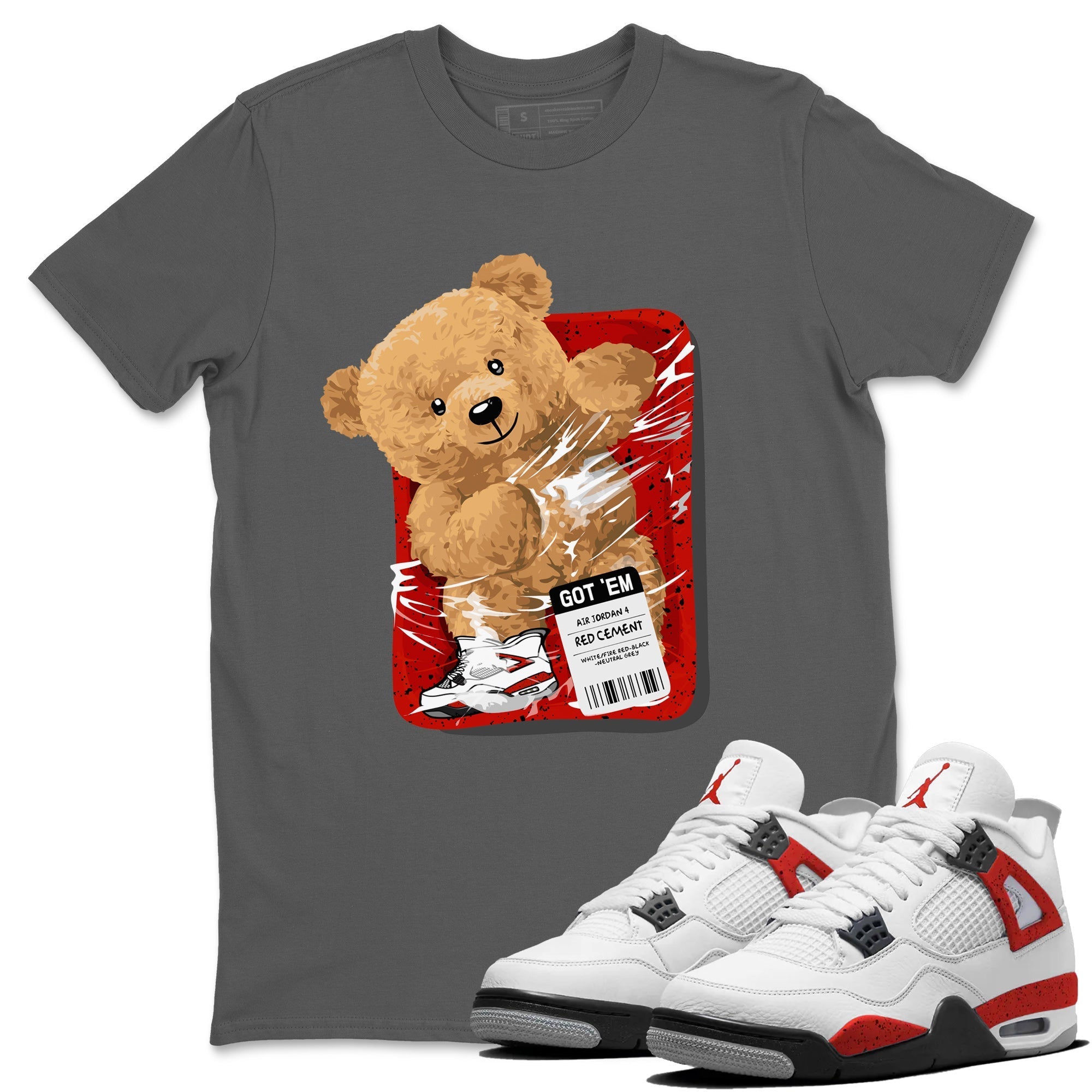 Jordan 4 Red Cement Tees Outfits Packaged Bear Streetwear Sneaker Shirt Air Jordan 4 Red Cement Sneaker Release Tees Unisex Shirts Cool Grey 1