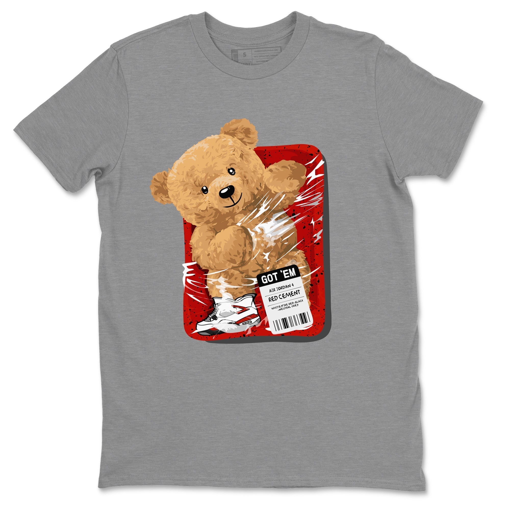 Jordan 4 Red Cement Tees Outfits Packaged Bear Streetwear Sneaker Shirt Air Jordan 4 Red Cement Sneaker Release Tees Unisex Shirts Heather Grey 2