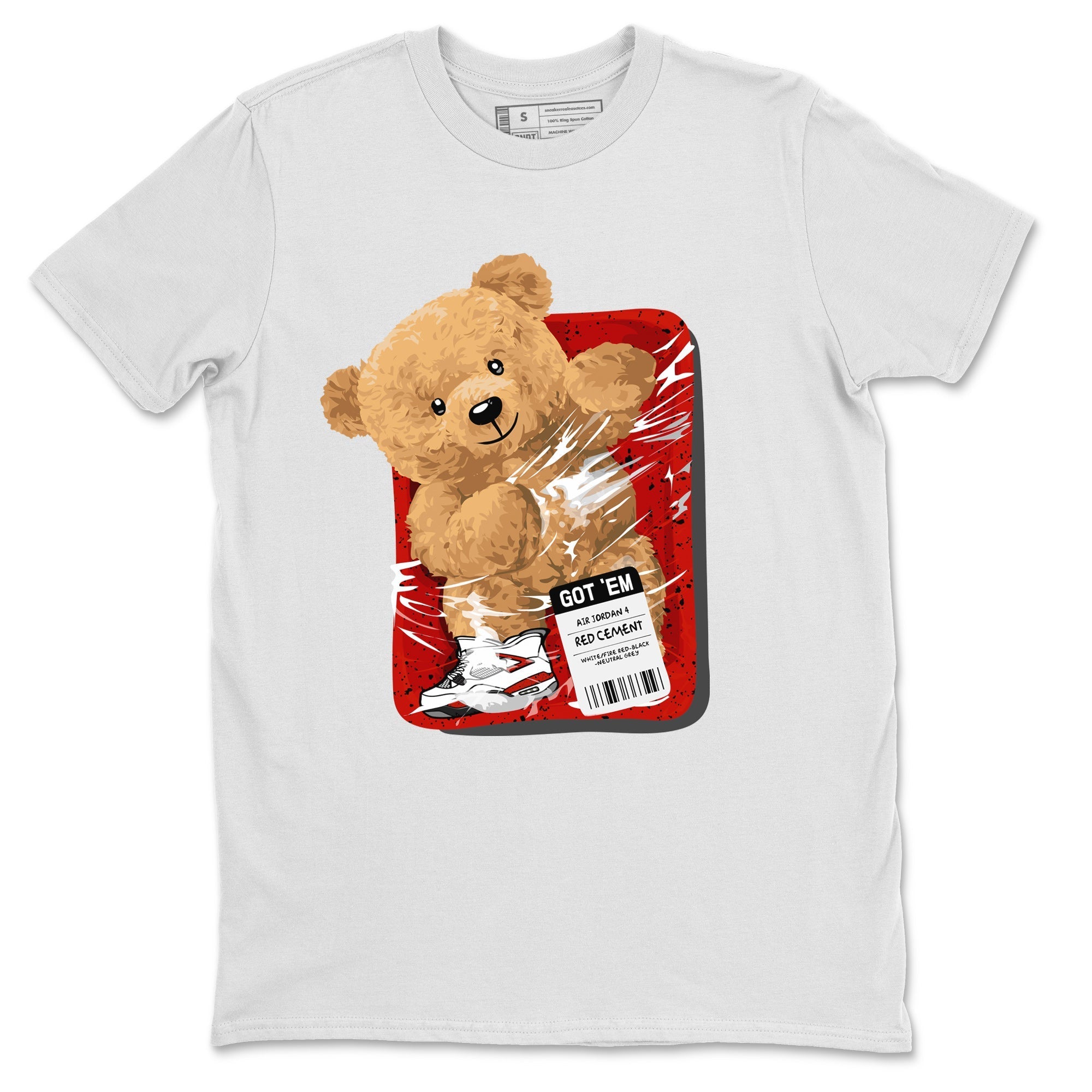 Jordan 4 Red Cement Tees Outfits Packaged Bear Streetwear Sneaker Shirt Air Jordan 4 Red Cement Sneaker Release Tees Unisex Shirts White 2