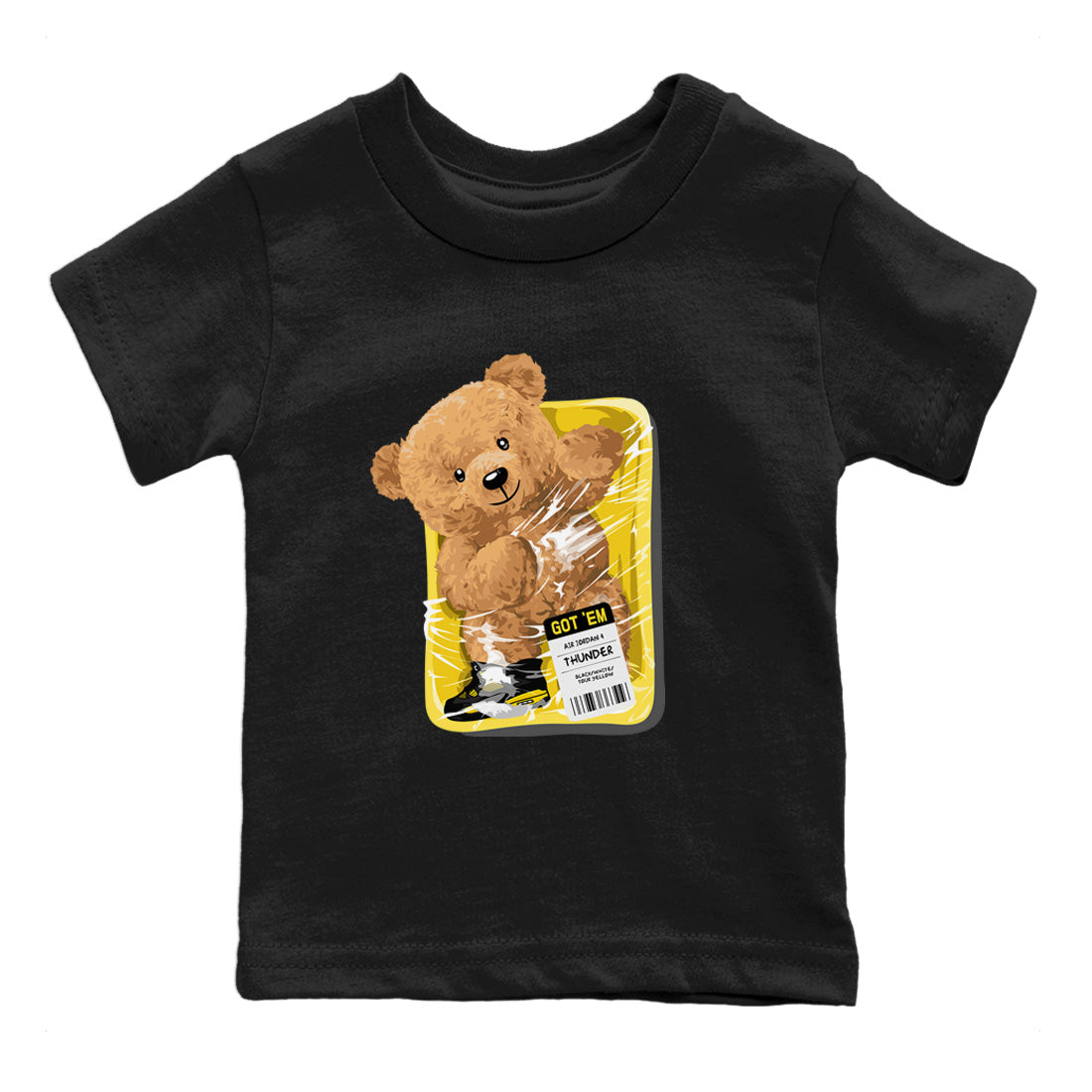 Air Jordan 4 Thunder Sneaker Match Tees Packaged Bear Streetwear Sneaker Shirt Air Jordan 4 Retro Thunder Sneaker Release Tees Kids Shirts Black 2