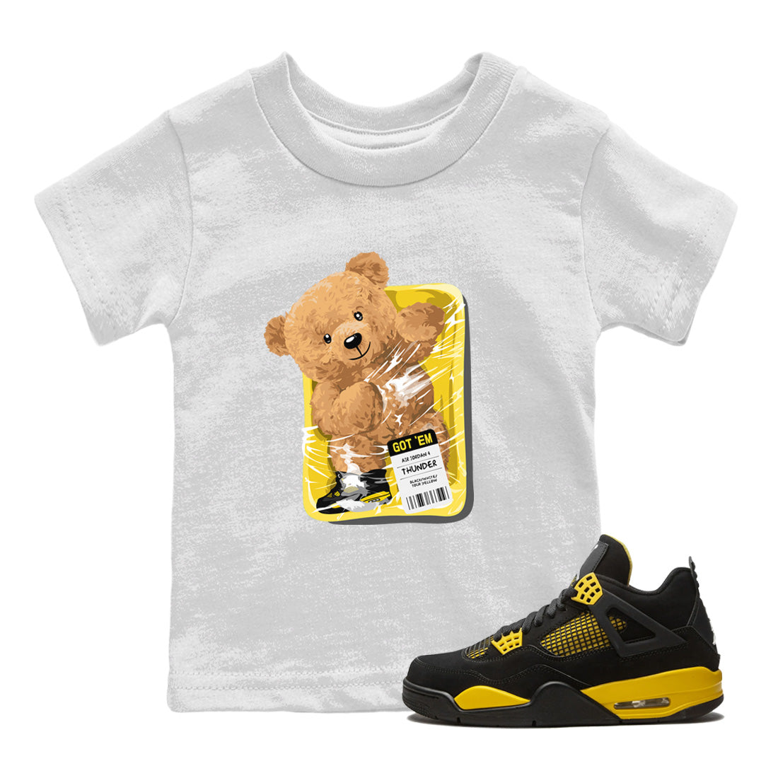 Air Jordan 4 Thunder Sneaker Match Tees Packaged Bear Streetwear Sneaker Shirt Air Jordan 4 Retro Thunder Sneaker Release Tees Kids Shirts White 1