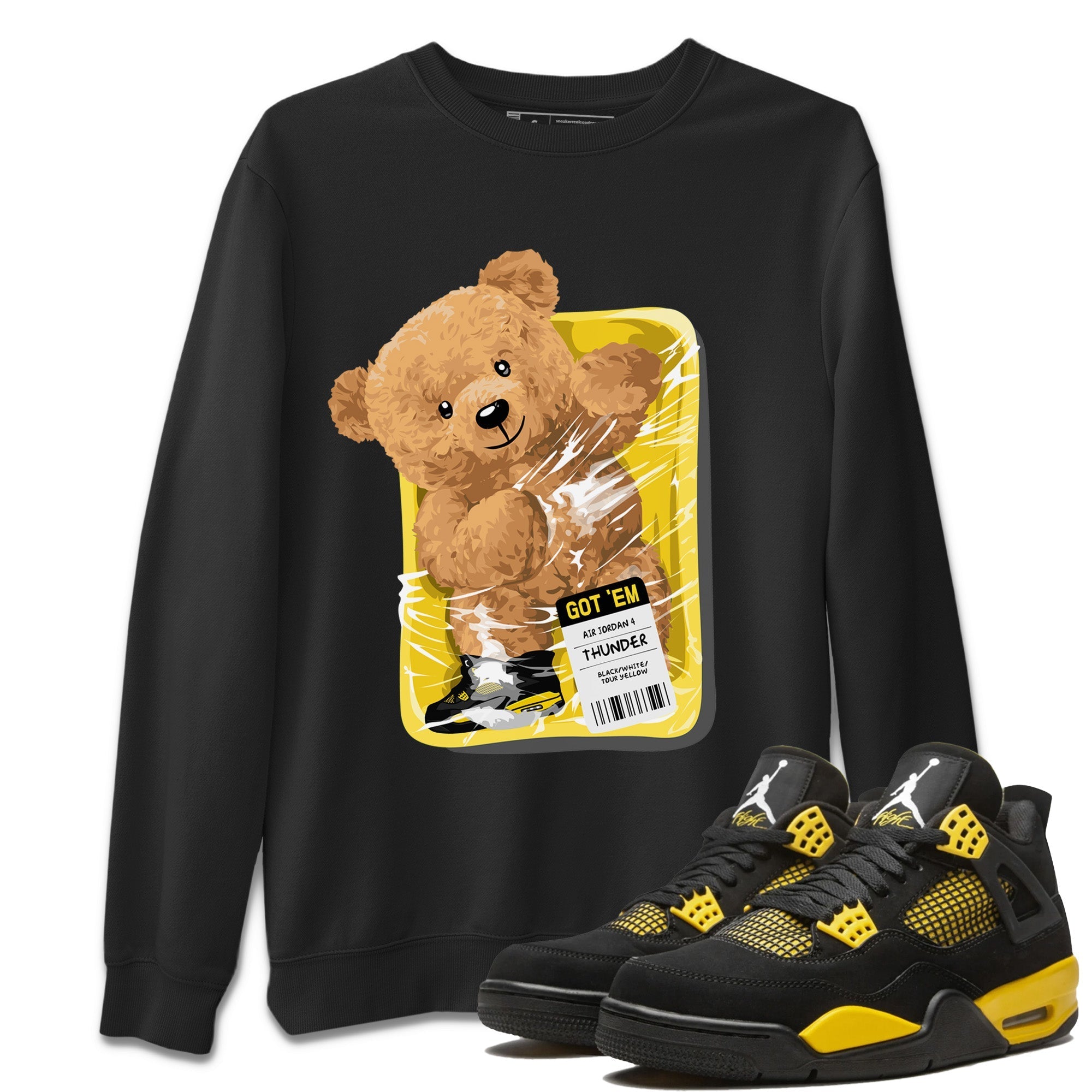 Air Jordan 4 Thunder Sneaker Match Tees Packaged Bear Streetwear Sneaker Shirt Air Jordan 4 Retro Thunder Sneaker Release Tees Unisex Shirts Black 1