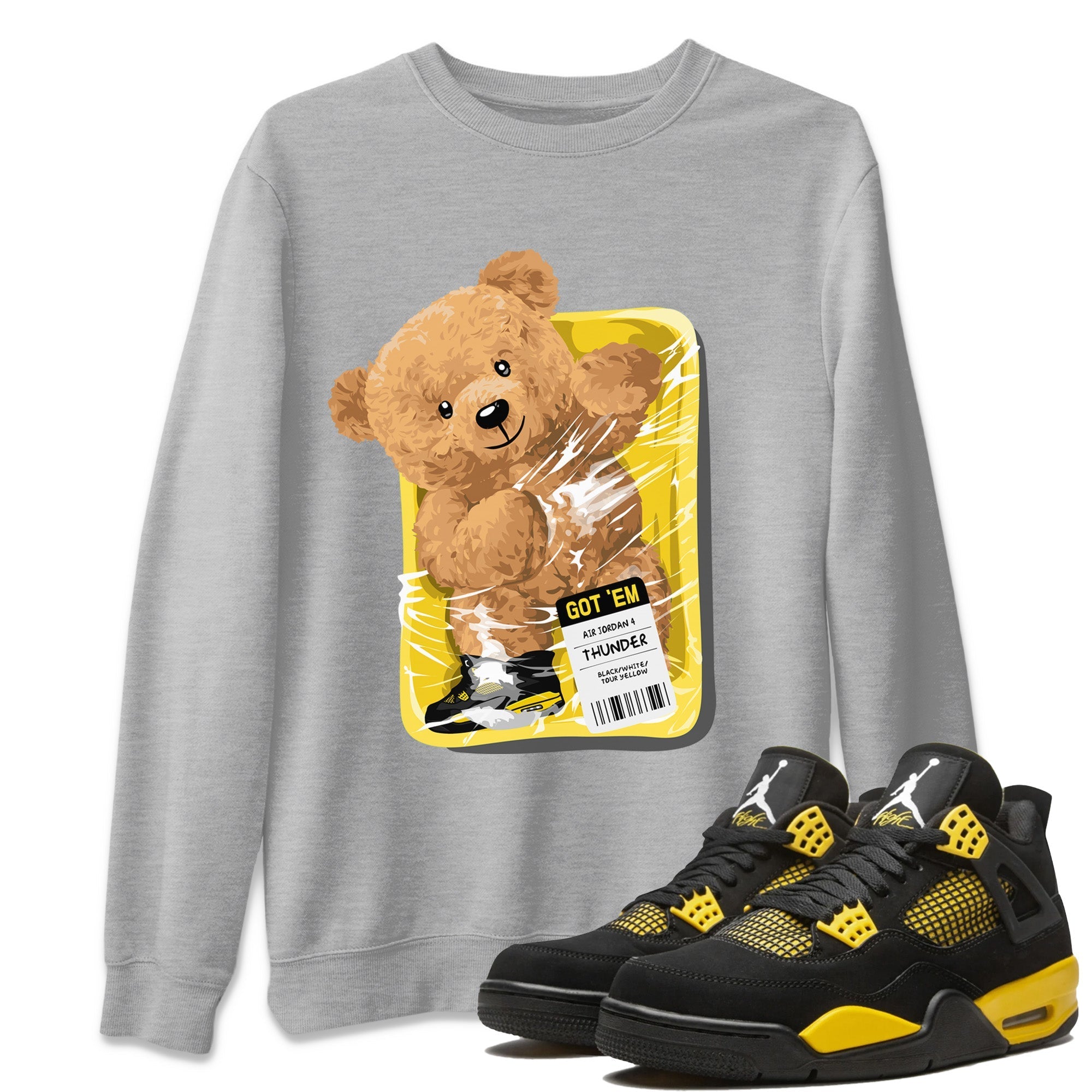 Air Jordan 4 Thunder Sneaker Match Tees Packaged Bear Streetwear Sneaker Shirt Air Jordan 4 Retro Thunder Sneaker Release Tees Unisex Shirts Heather Grey 1