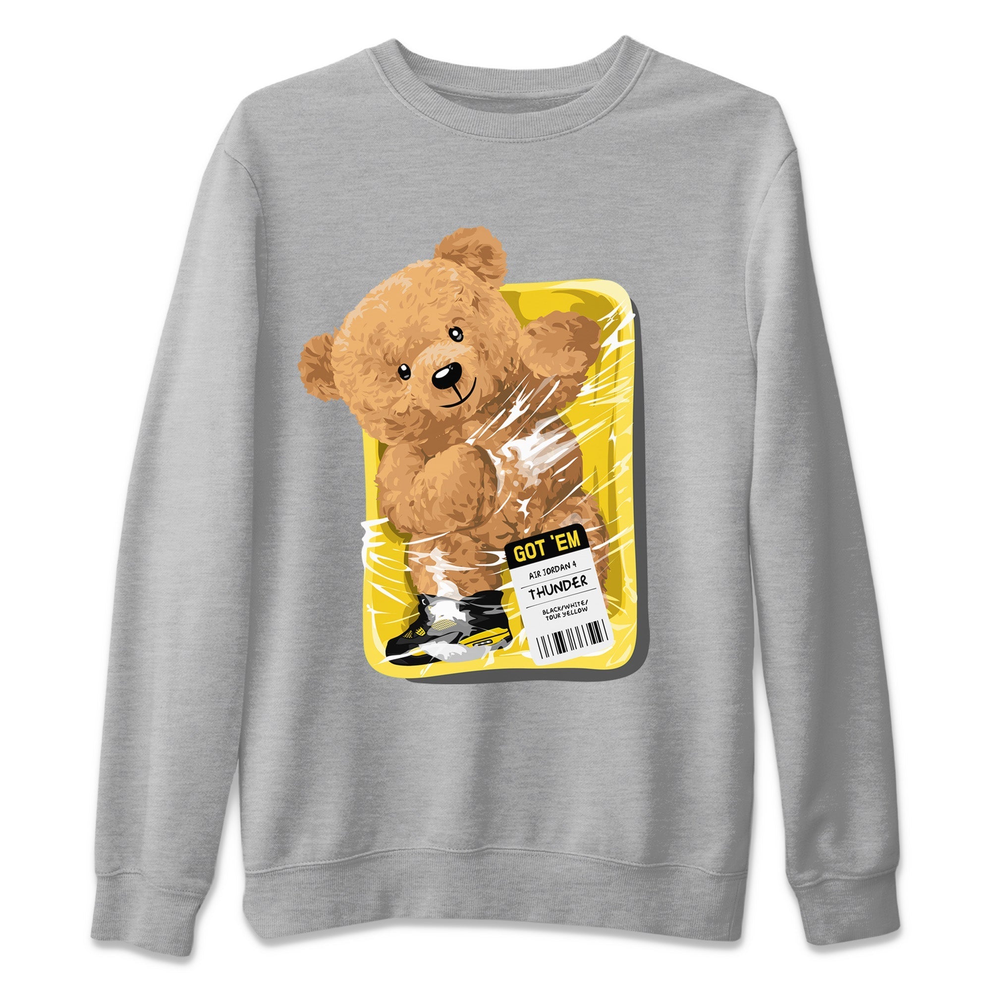 Air Jordan 4 Thunder Sneaker Match Tees Packaged Bear Streetwear Sneaker Shirt Air Jordan 4 Retro Thunder Sneaker Release Tees Unisex Shirts Heather Grey 2