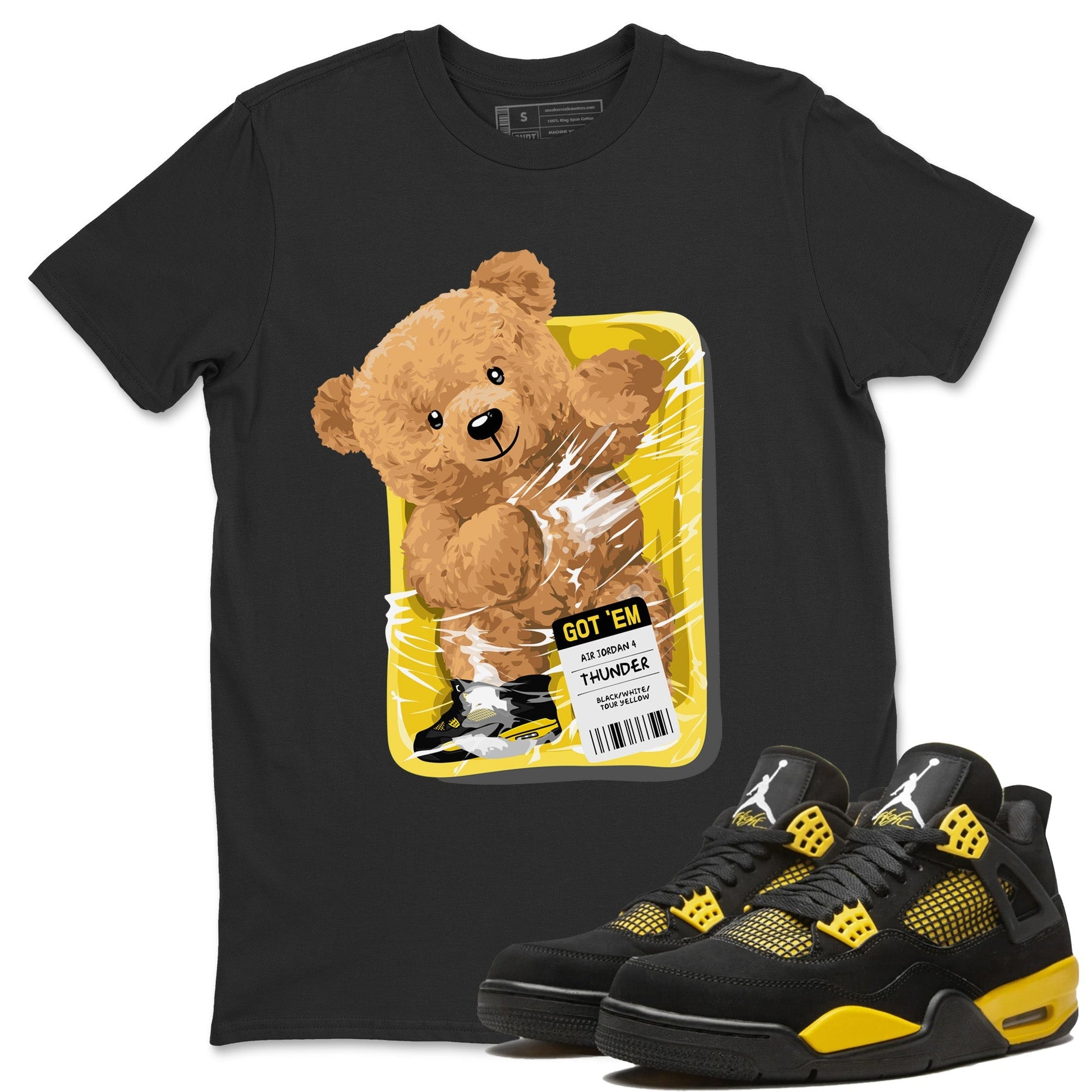 Air Jordan 4 Thunder Sneaker Match Tees Packaged Bear Streetwear Sneaker Shirt Air Jordan 4 Retro Thunder Sneaker Release Tees Unisex Shirts Black 1