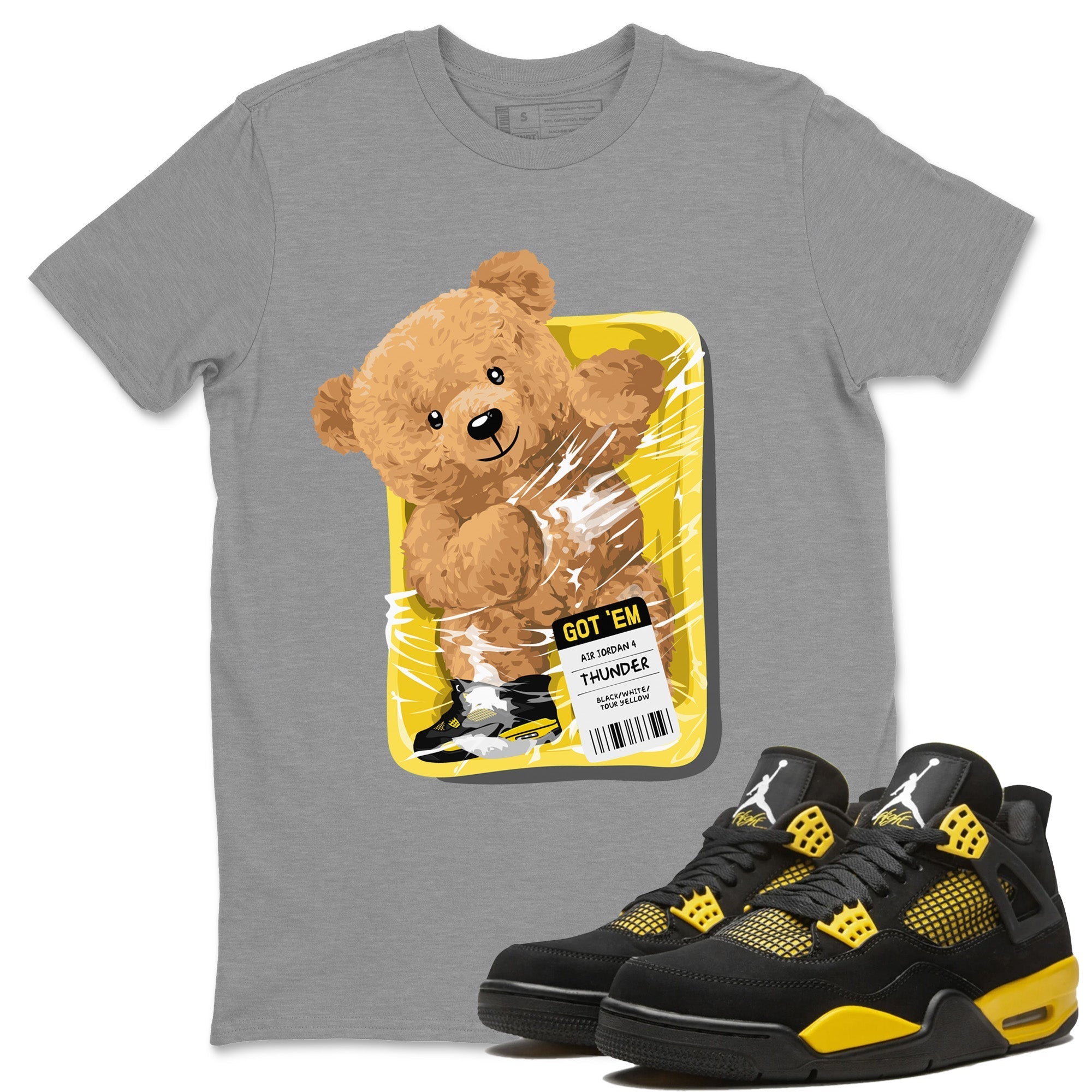 Air Jordan 4 Thunder Sneaker Match Tees Packaged Bear Streetwear Sneaker Shirt Air Jordan 4 Retro Thunder Sneaker Release Tees Unisex Shirts Heather Grey 1
