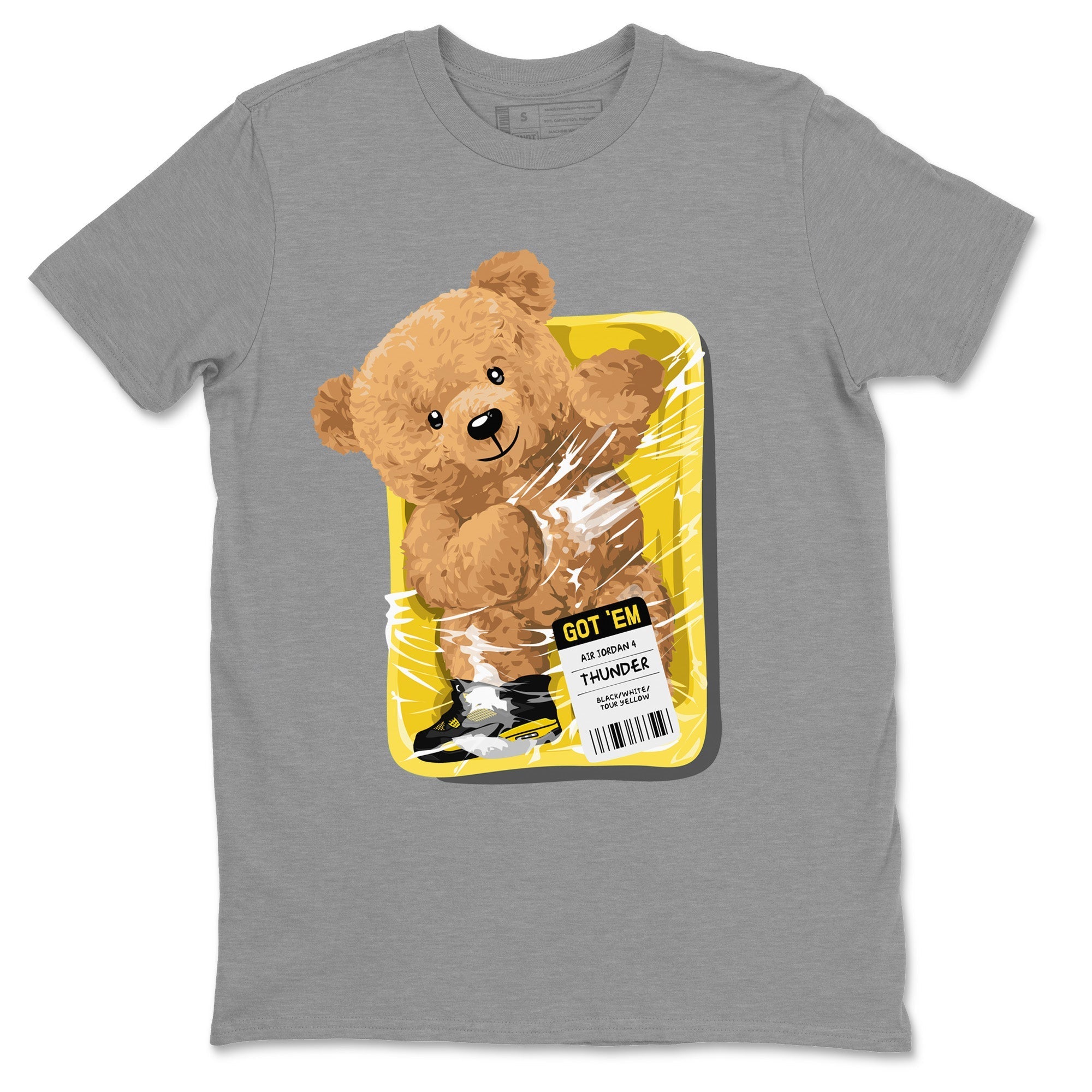 Air Jordan 4 Thunder Sneaker Match Tees Packaged Bear Streetwear Sneaker Shirt Air Jordan 4 Retro Thunder Sneaker Release Tees Unisex Shirts Heather Grey 2