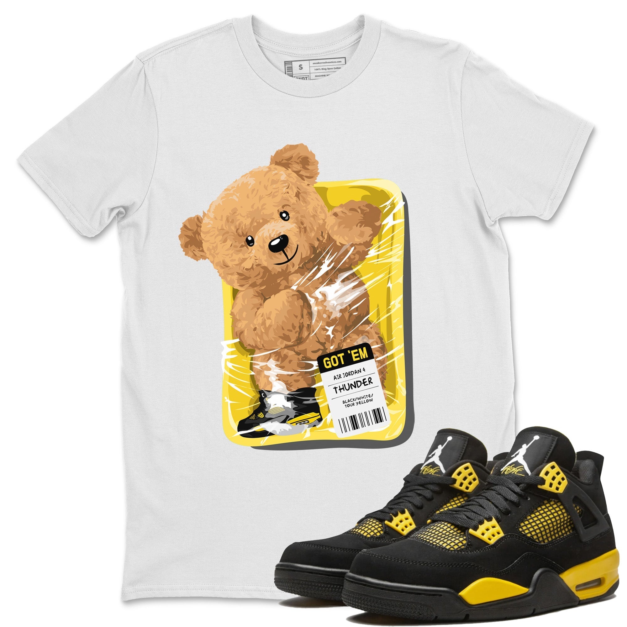 Air Jordan 4 Thunder Sneaker Match Tees Packaged Bear Streetwear Sneaker Shirt Air Jordan 4 Retro Thunder Sneaker Release Tees Unisex Shirts White 1
