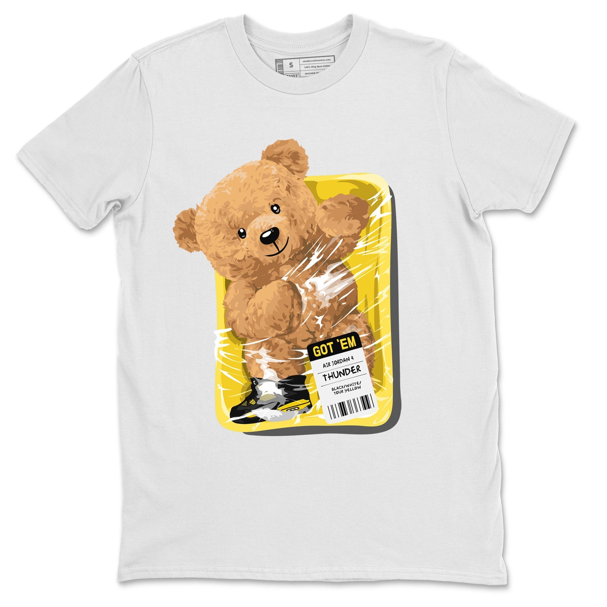 Air Jordan 4 Thunder Sneaker Match Tees Packaged Bear Streetwear Sneaker Shirt Air Jordan 4 Retro Thunder Sneaker Release Tees Unisex Shirts White 2