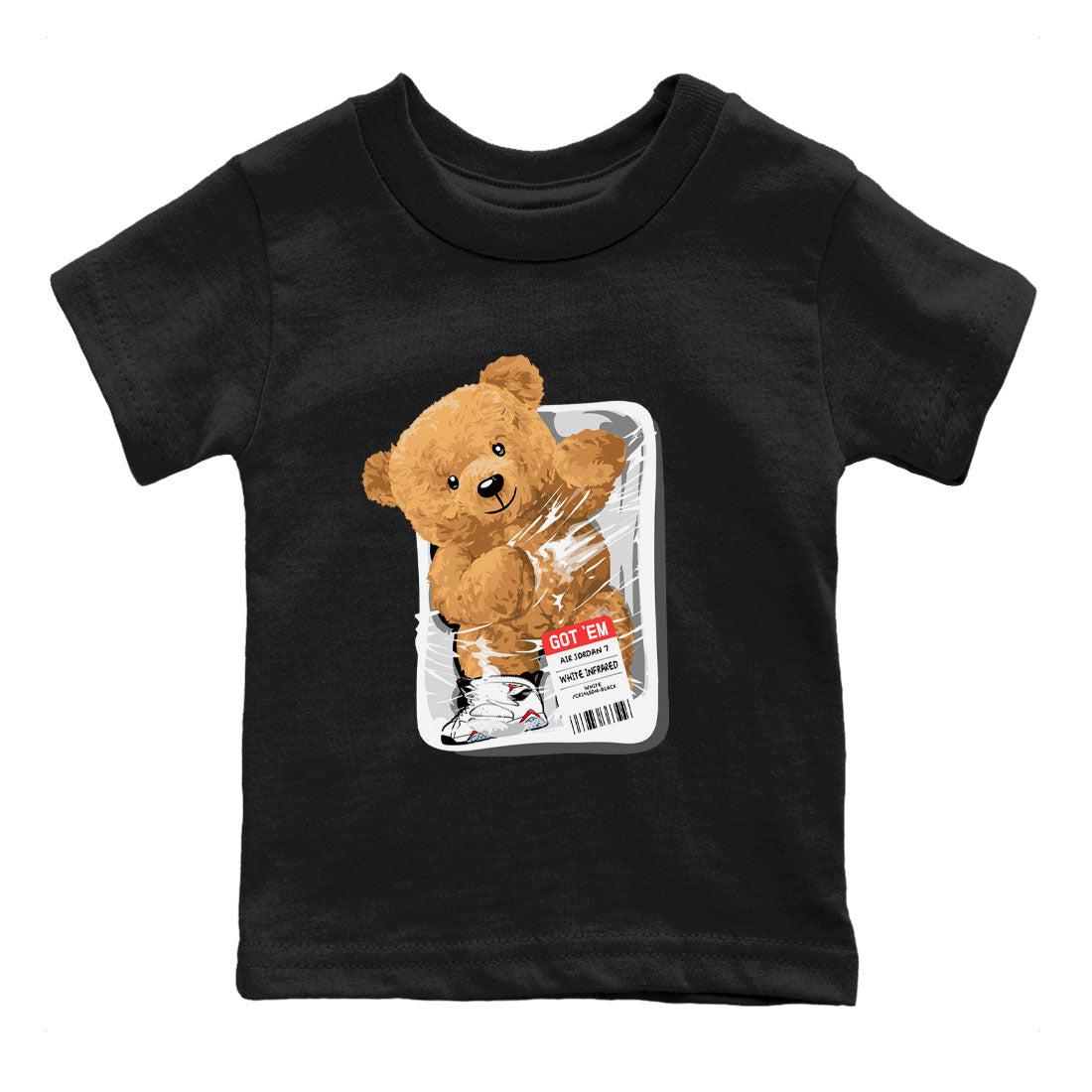 Air Jordan 7 White Infrared Sneaker Match Tees Packaged Bear Streetwear Sneaker Shirt AJ7 White Infrared Drip Gear Zone Sneaker Matching Clothing Kids, Youth, Baby Clothing Black 2