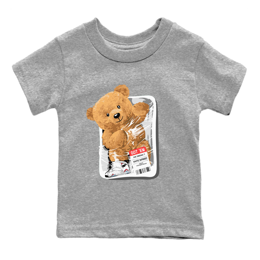Air Jordan 7 White Infrared Sneaker Match Tees Packaged Bear Streetwear Sneaker Shirt AJ7 White Infrared Drip Gear Zone Sneaker Matching Clothing Kids, Youth, Baby Clothing Heather Grey 2